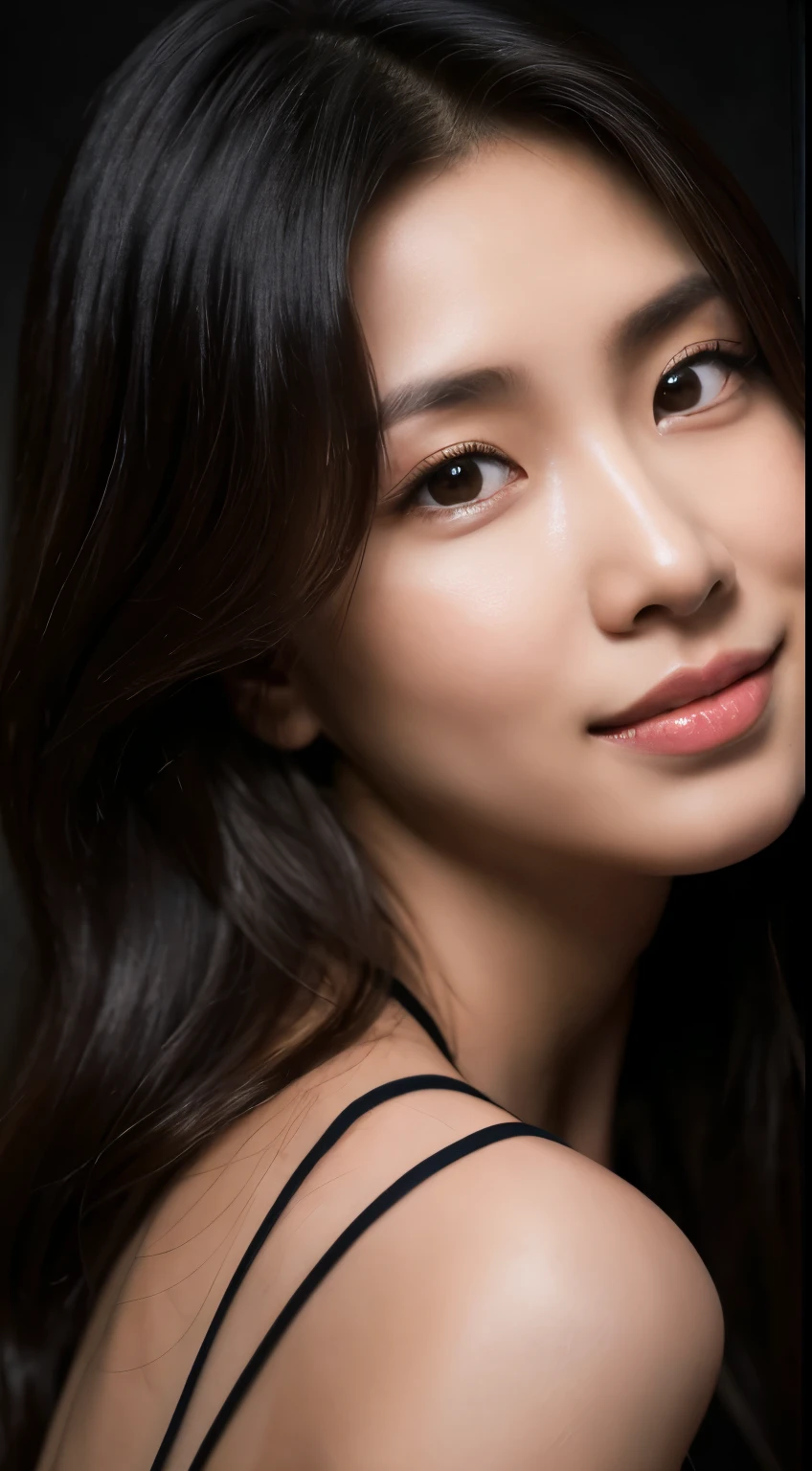 highest quality, epic realistic, ((in the pitch black darkness :1.4)), ((portrait:1.5)),(background: dark ) high contrast ,glorious picture, lowest lux, lighting face, she's comfortable, wearing nothing, , looks incredible, (8k, Raw photo, Highest quality),(epic realistic:1.5), a woman, face,(detailed eyes:0.8),(looking at the camera:1.4), (Highest quality), ( high contrast, deep shadows),Intricate details,cinematic,((skin:1.4)), (long dark hair:1.3), long hair, messy ,(Hdr:1.5),Detailed, colors, Superior quality, Masterpiece, Raw Photo (20-year-old, looking at viewer), beautiful, (wearing plain yellow shirt,), perfect, natural, perfect composition, portrait, perfect face, smiling expression, Captivating eyes, Bright details, Tight lips, (High Skin Detail),, (blue tint: 0.6), (sale: 0.8), (bloody: 0.7), Key lighting , (backlight: 0.5), Medium depth of field, Canon 5d, 50mm lens, f/4 apertures, (Ultra-detailed, Complex detail), sharp focus, soft colors, 8k, Absurd, 80mm, dark background, photography, smiling, pinay, filipina, medium boobs,