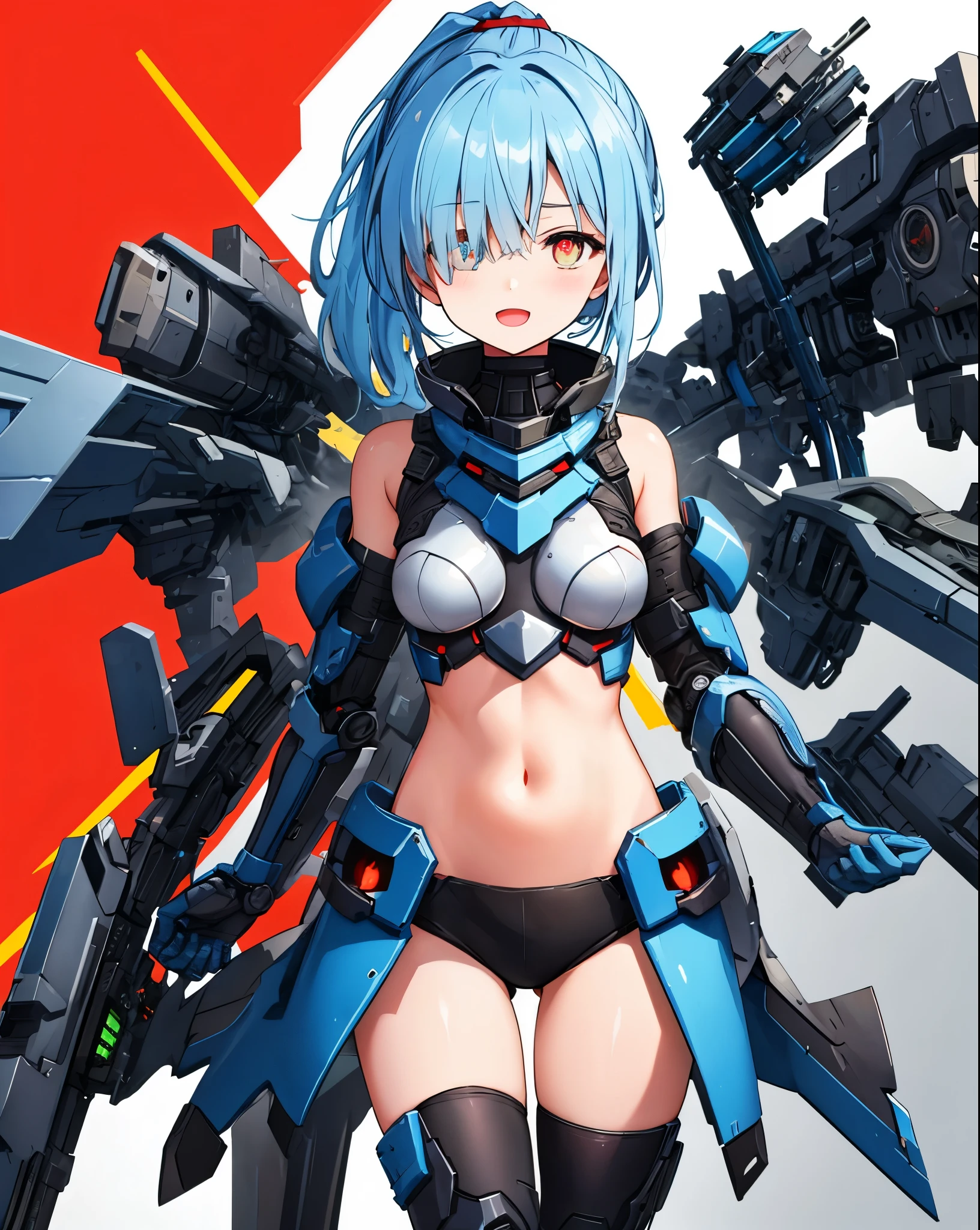 masterpiece, best quality, detailed eyes, black background,
1 anime girl, (cowboy_shot view), thighs,
shiny skin, oily skin, 
[standing straight],
extreme lowleg, very skimpy,
mystical attire,
(bulky gown), spiked headgear, 
mecha headgear, mecha gear, sci-fi, mecha musume,