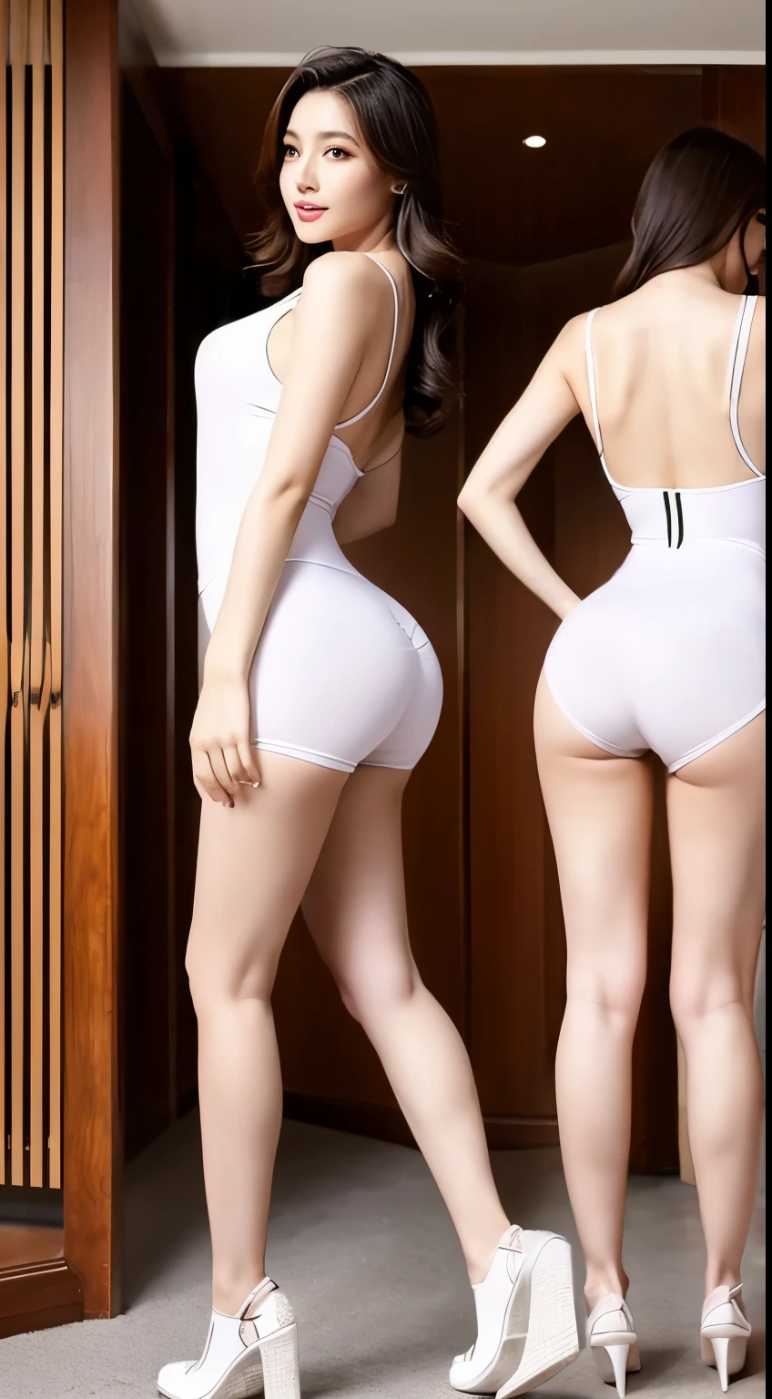 She is tall and slender，The body is well-proportioned。her shoulders are broad and straight，Show confidence and strength。She has a slender waist，Beautiful curves，Highlights her feminine charm。Her butt is plump and tight，Demonstrates health and vitality。Her legs are long and straight，line sleek，Every step is filled with confidence and grace。