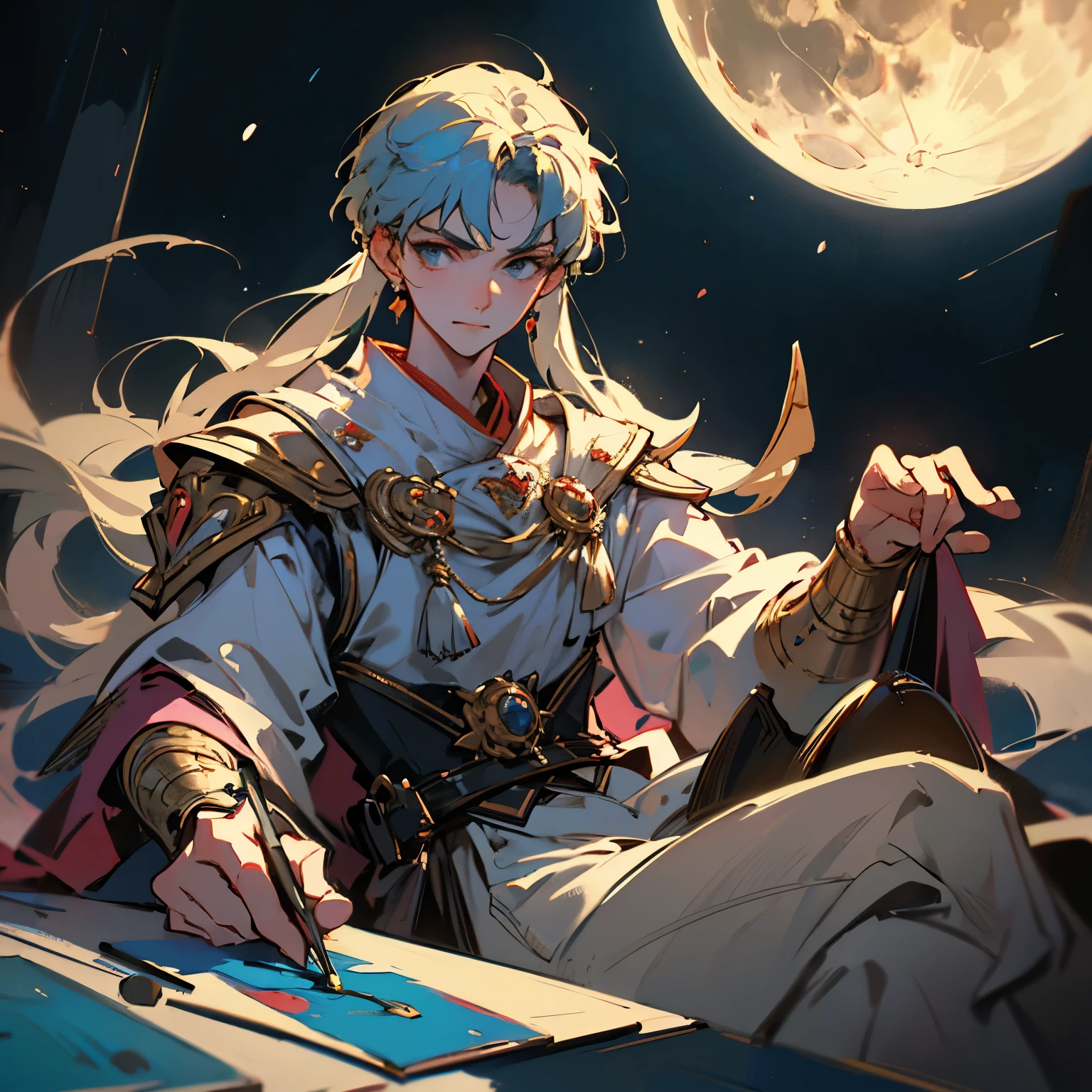 ( hoang lap, high qulity, ultra - detailed, tmasterpiece, concept-art,, Very detailed art品, hyperrealistic painting ) , Libido boy, shoun, themoon, Handsome, full bodyesbian, Romantic, vividness, dream-like, fanciful, themoonLibido boy, Eau, Very detailed art，themoon