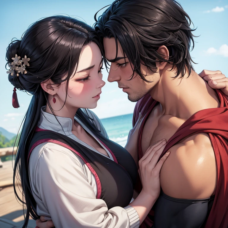 2 people: A man caresses the tits of a blushing Mulan