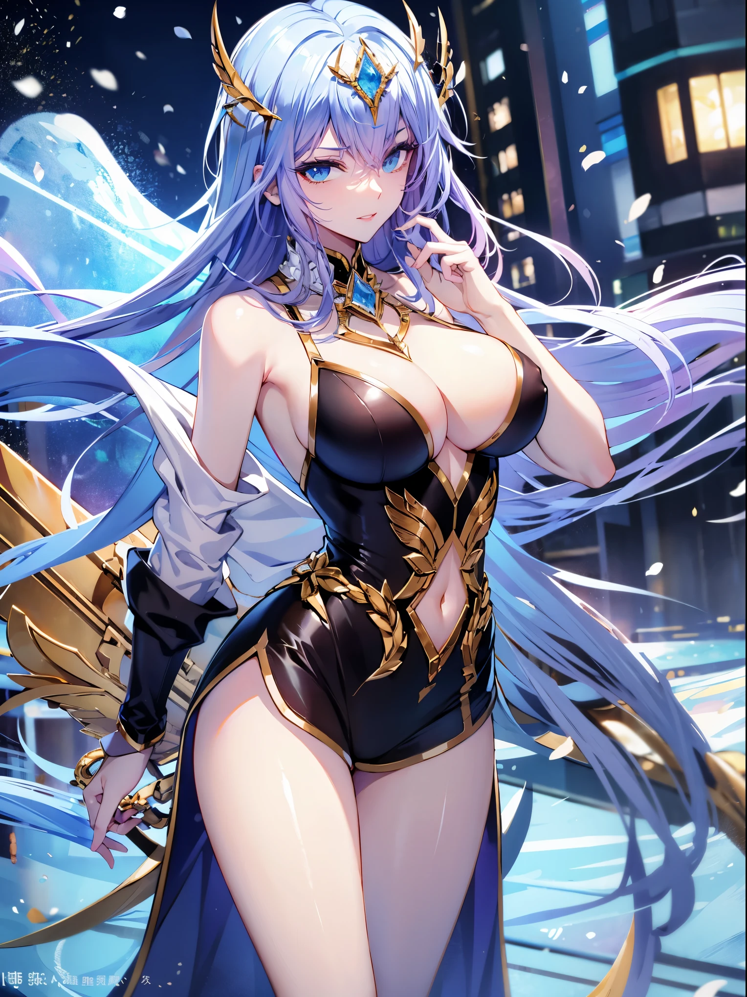 Tang Wutong, big boobs, wearing a hoodie and ripped jeans, walking, city, snowing
