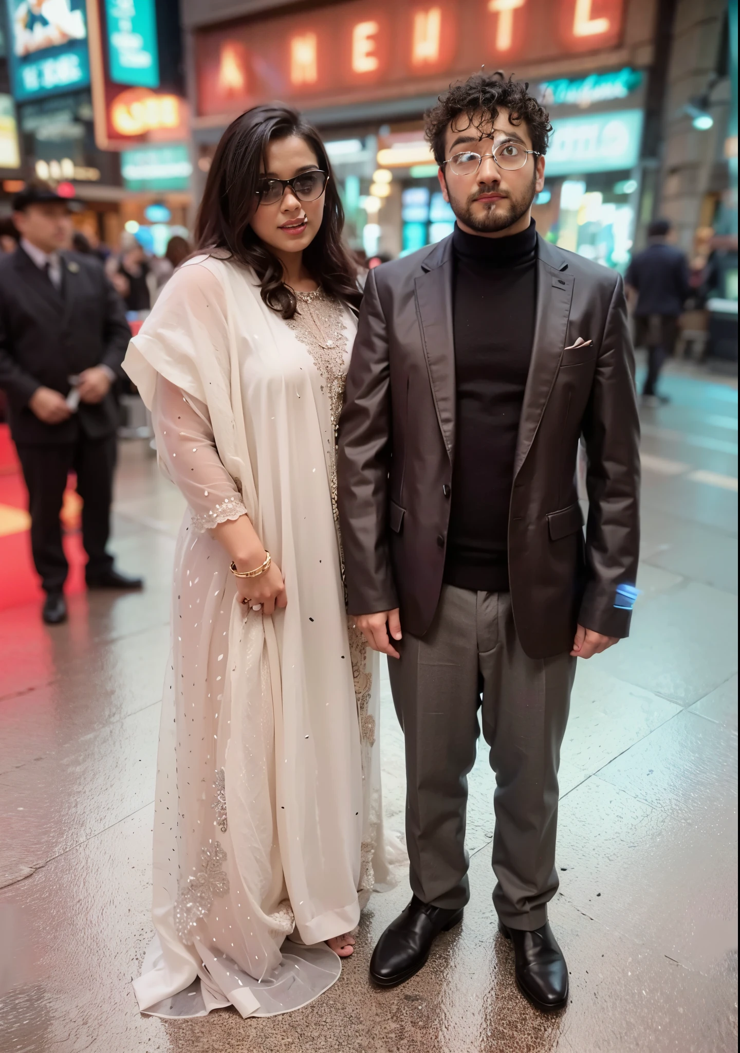Picture of wavy hair girl and curly hair boy standing together