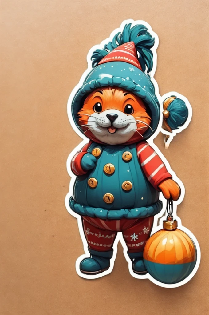 Sticker design, christmas Sticker, (Christmas costume:1.2), Christmas elements, Funny, cute, humorous, 3D cartoon, by Richard Scarry, enhance, intricate, (masterpiece, Representative work, official art, Professional, unity 8k wallpaper:1.3)