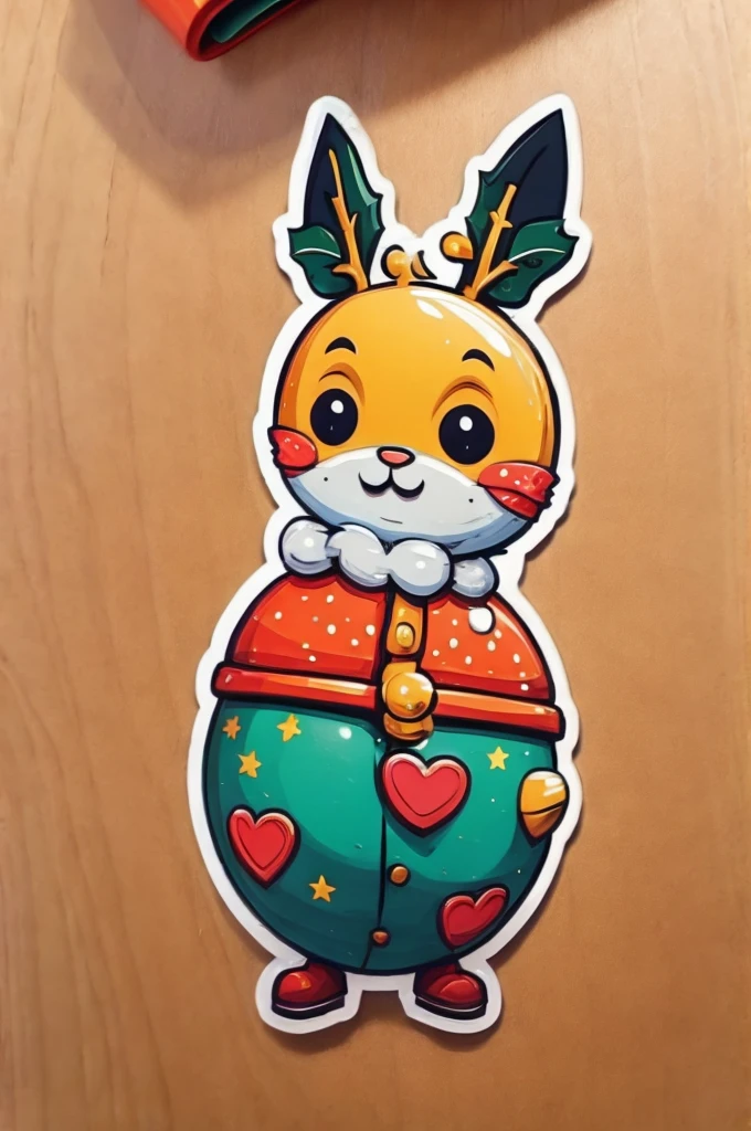 Sticker design, christmas Sticker, (Christmas costume:1.2), Christmas elements, Funny, cute, humorous, 3D cartoon, by Richard Scarry, enhance, intricate, (masterpiece, Representative work, official art, Professional, unity 8k wallpaper:1.3)