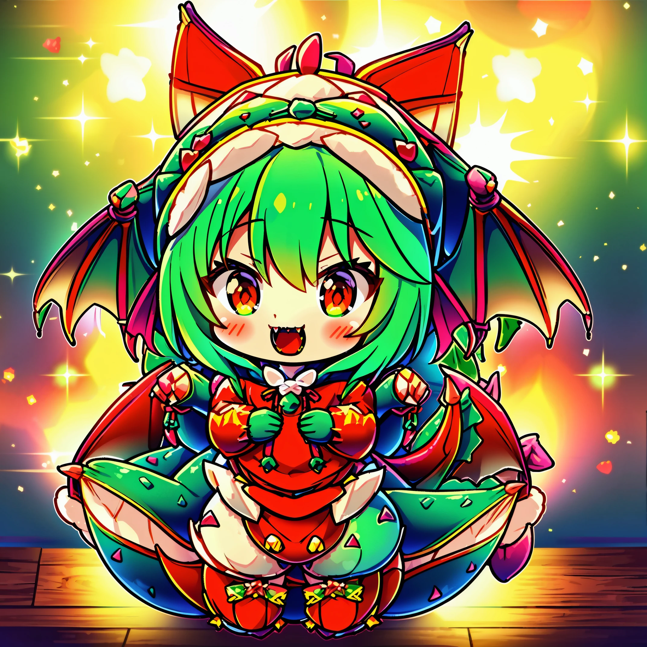 (8K, Raw photography, Best Quality, masutepiece:1.2), high-definition RAW color photography, Professional Photography, Cinematic Light, (animesque: 1.2), The depth of field is shallow, Blurry bokeh:1.2, ((Cute girl wearing a dragon costume, Fluffy kigurumi:1.9)), scaled dragon costume, radiant eyes, long eyeslashes, detailed lips, playful look, a smile, full-face blush, Show your teeth and smile, green dragon costume with red accents, fluffy dragon tail, scaly dragon wings, Magical atmosphere, illustratio, ultra-detailliert, hightquality, realisitic, vivd colour, Studio Lighting, Highly detailed, Photography, masutepiece, hightqualityな, hight resolution, film grains, Professional Lighting,