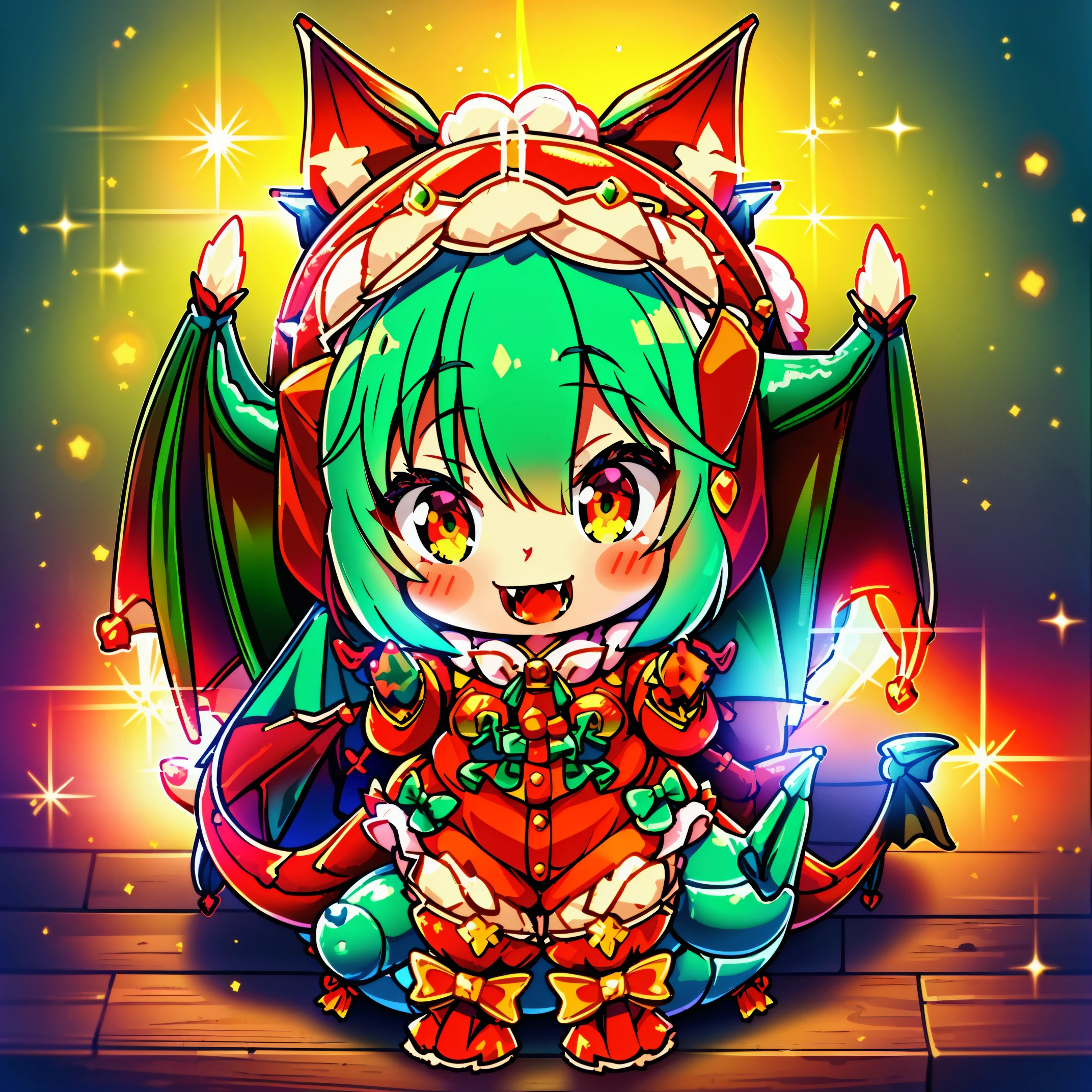 (8K, Raw photography, Best Quality, masutepiece:1.2), high-definition RAW color photography, Professional Photography, Cinematic Light, (animesque: 1.2), The depth of field is shallow, Blurry bokeh:1.2, ((Cute girl wearing a dragon costume, Fluffy kigurumi:1.9)), scaled dragon costume, radiant eyes, long eyeslashes, detailed lips, playful look, a smile, full-face blush, Show your teeth and smile, green dragon costume with red accents, fluffy dragon tail, scaly dragon wings, Magical atmosphere, illustratio, ultra-detailliert, hightquality, realisitic, vivd colour, Studio Lighting, Highly detailed, Photography, masutepiece, hightqualityな, hight resolution, film grains, Professional Lighting,