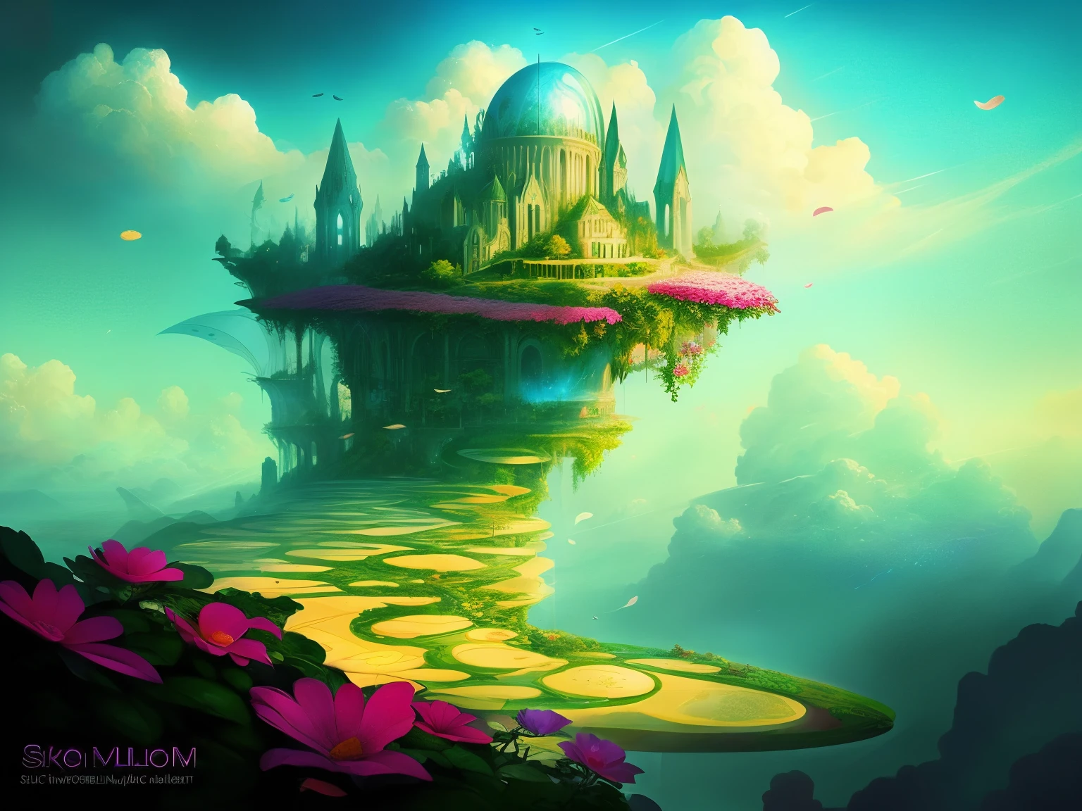 Sky gardeneautiful world in imagination，Flowers bloom，Romantic and wonderful fantasy，concept-art