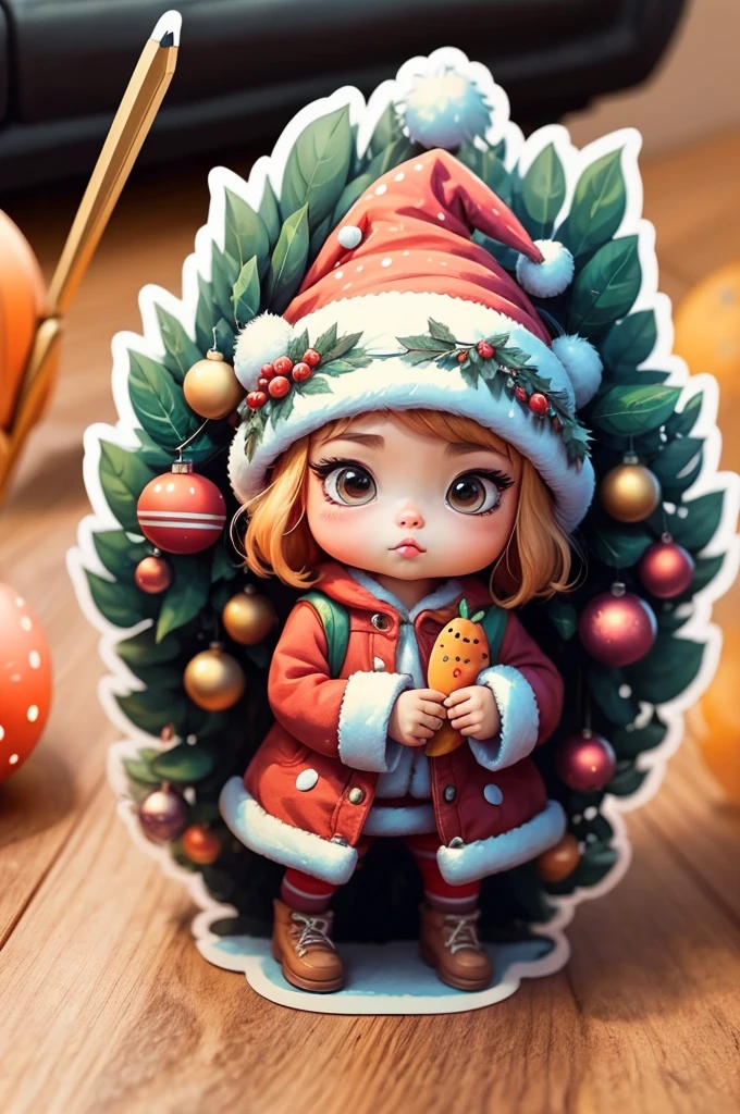 Sticker design, christmas Sticker, 1girl, (Christmas hat, Christmas costume:1.2), Christmas elements, Funny, cute, 3D cartoon, enhance, intricate, (masterpiece, Representative work, official art, Professional, unity 8k wallpaper:1.3)