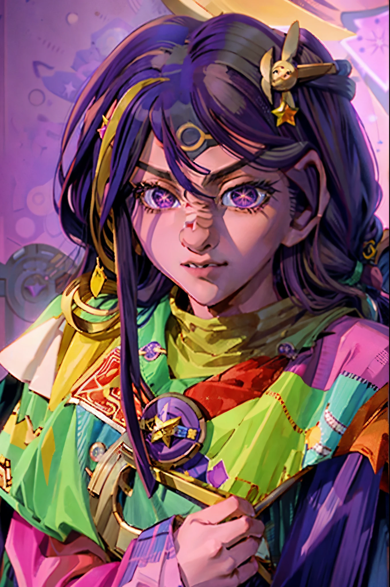 best quality, fullbody Hoshino Ai, long hair, purple hair, streaked hair ,purple eyes, star-shaped pupils, hair ornament,  expressive eyes, ferengi
big ears
bald
brow ridge