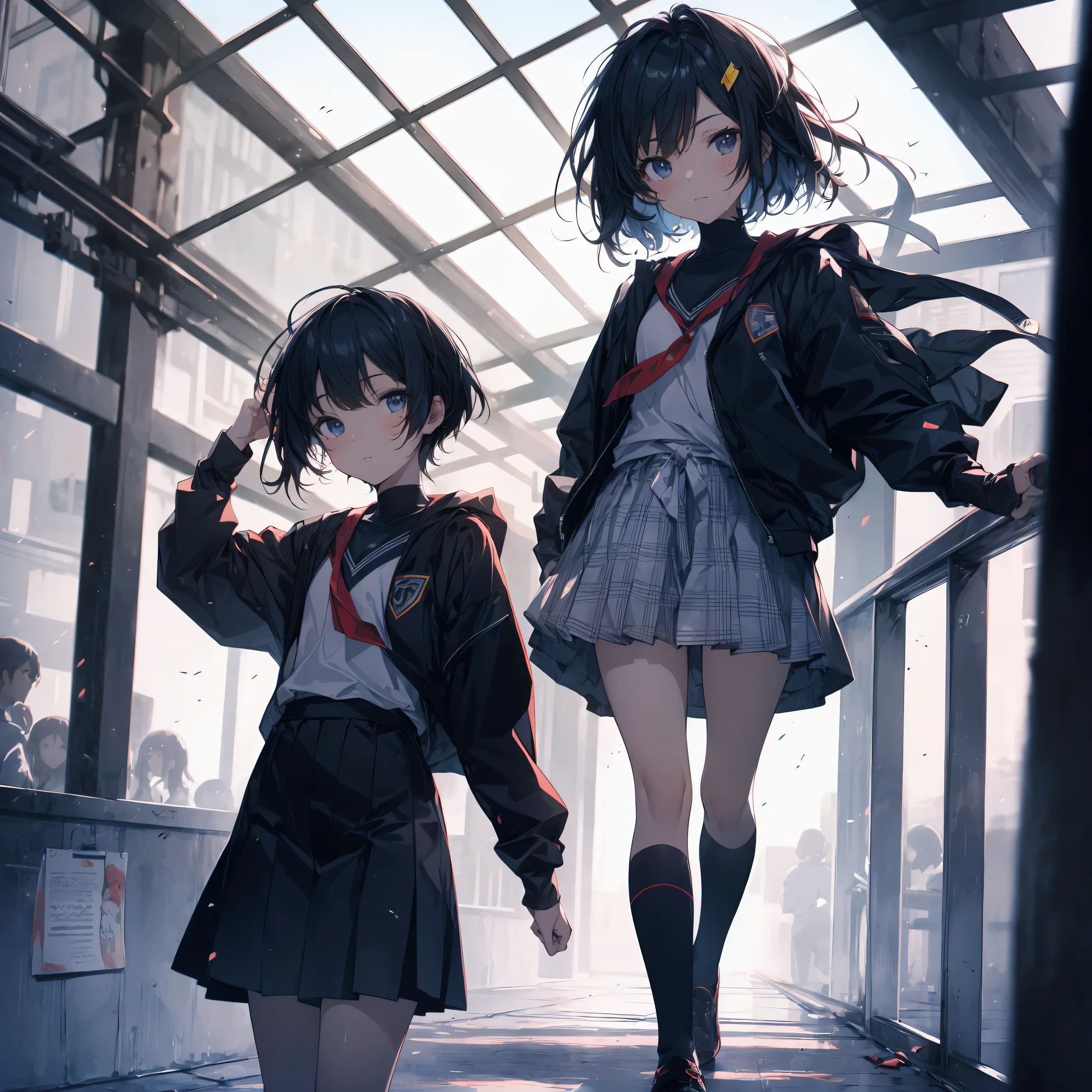 Super high quality by the art god, Ultra-detailed, High resolution, ilya kuvshinov style, anime moe art style, best anime 8K konachan wallpaper, Pixiv Contest Winner, Perfect Anatomy, BREAK,(Please draw a sleepy girl going to school alone.. ),BREAK,a hyperrealistic schoolgirl, (Solo,Lori,,13yea:1.3),Full limbs, complete fingers,a junior gynous attraction, (Very short hair), hair messy, flat chest, Small butt, groin, Small eyes,Beautiful detailed black eyes, Well-proportioned iris and pupils, disgusted eye, High resolution detailed hair, School uniform, Skirt, On the way to school. BREAK,Ultra-detailed細なスキン, Best lighting by famous artists, 8K,Cute illustration,