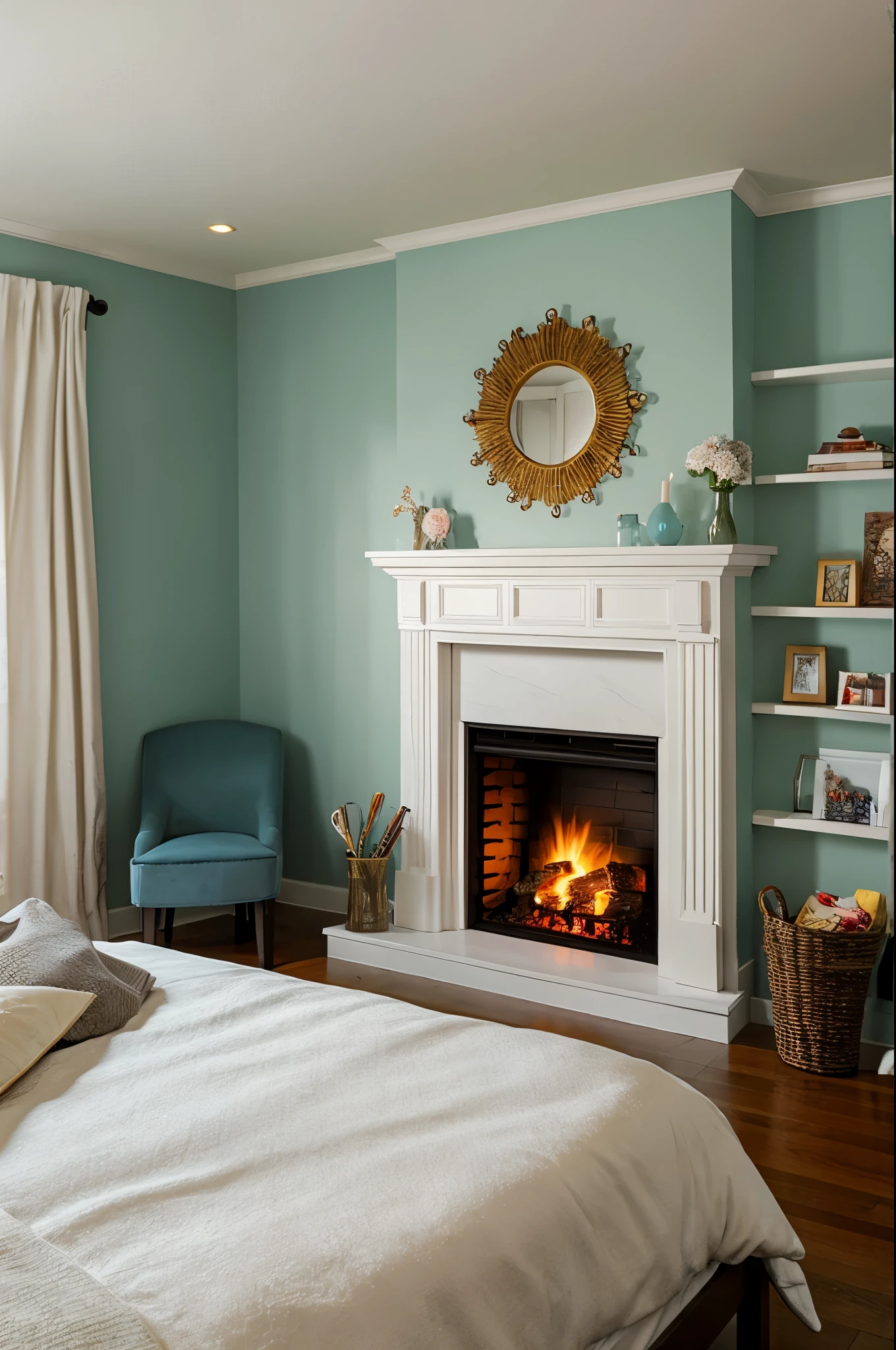 Calm bedroom fireplace
