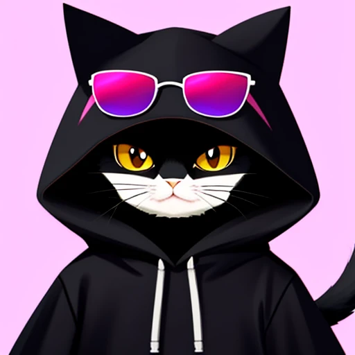 Close-up of a Cat in a black hat and wearing black sunglasses, Street Costumes, Beautiful digital art, Adorable Digital Paint, furry art, Hairy Artist, awesome cat, Furry digital art, Anthropomorphic cat, cat wearing hoodie, Beautiful detailed digital art, Furry cat, kawaii art, amazing digital art, Cat in a black hat, furry art!!!, cat design、
