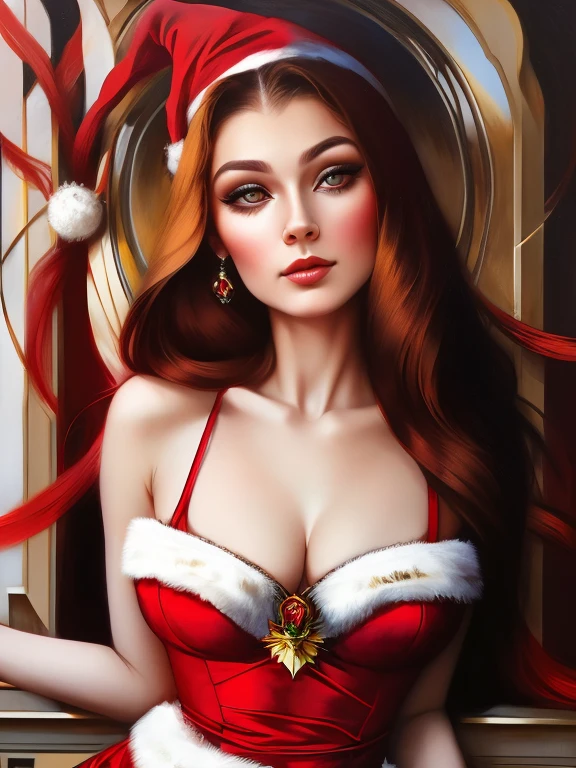 araffe woman in red dress and Santa hat posing for a photo, karol bak uhd, Anna Nikonova aka Newmilky, barbara hammer 4 k, , Not Kyrill Kotashev style, menina modelo bonita, linda mulher bonita, Morena, modelo bonito da menina,  com cabelos castanhos escuros, gorgeous female