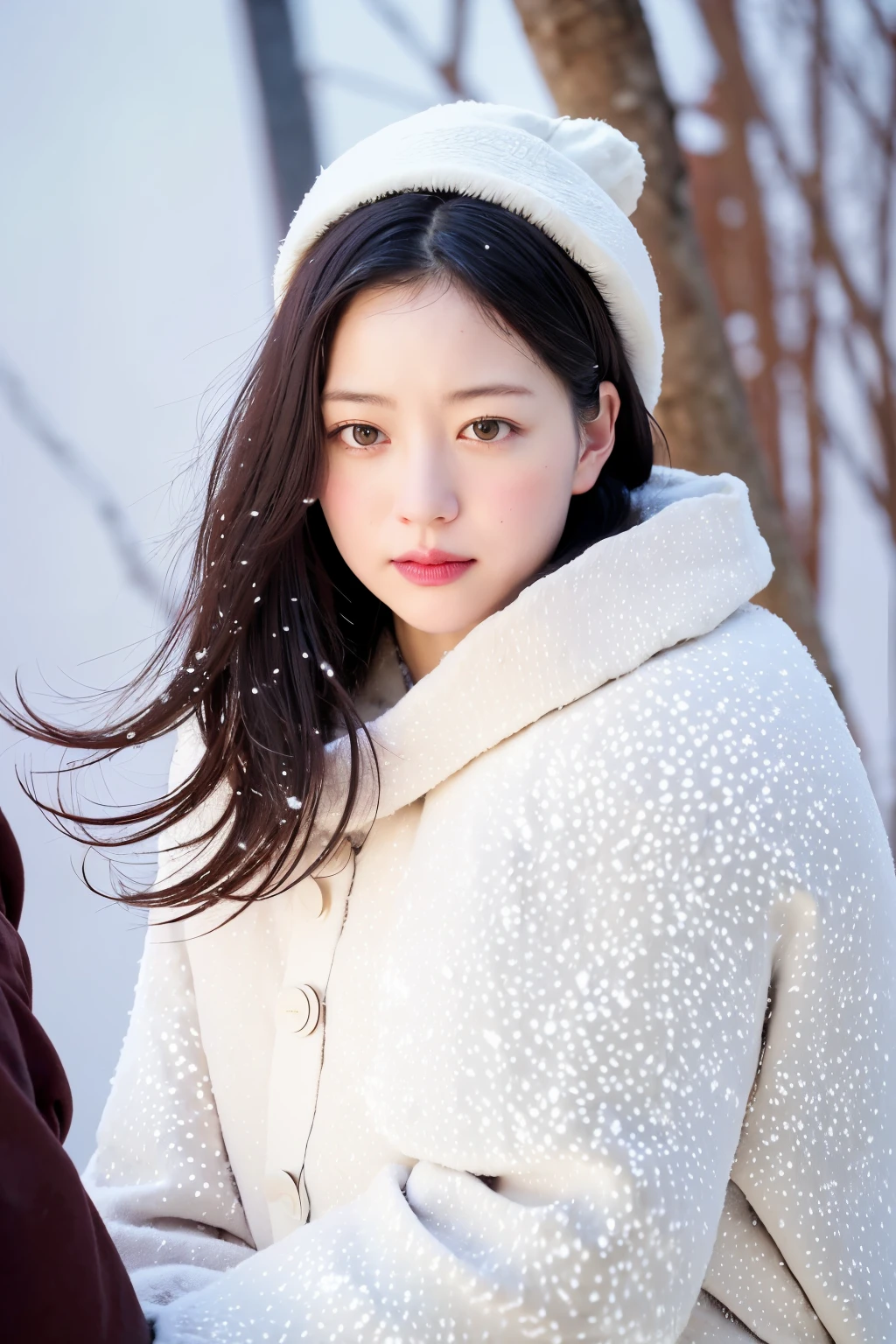 (8K、top-quality、masutepiece、超A high resolution:1.2) (Paul Rubens and Rebecca Guay's style:1.1) (Gloomy winter snow:1.4) Photos of beautiful Japan women、pink clothing、