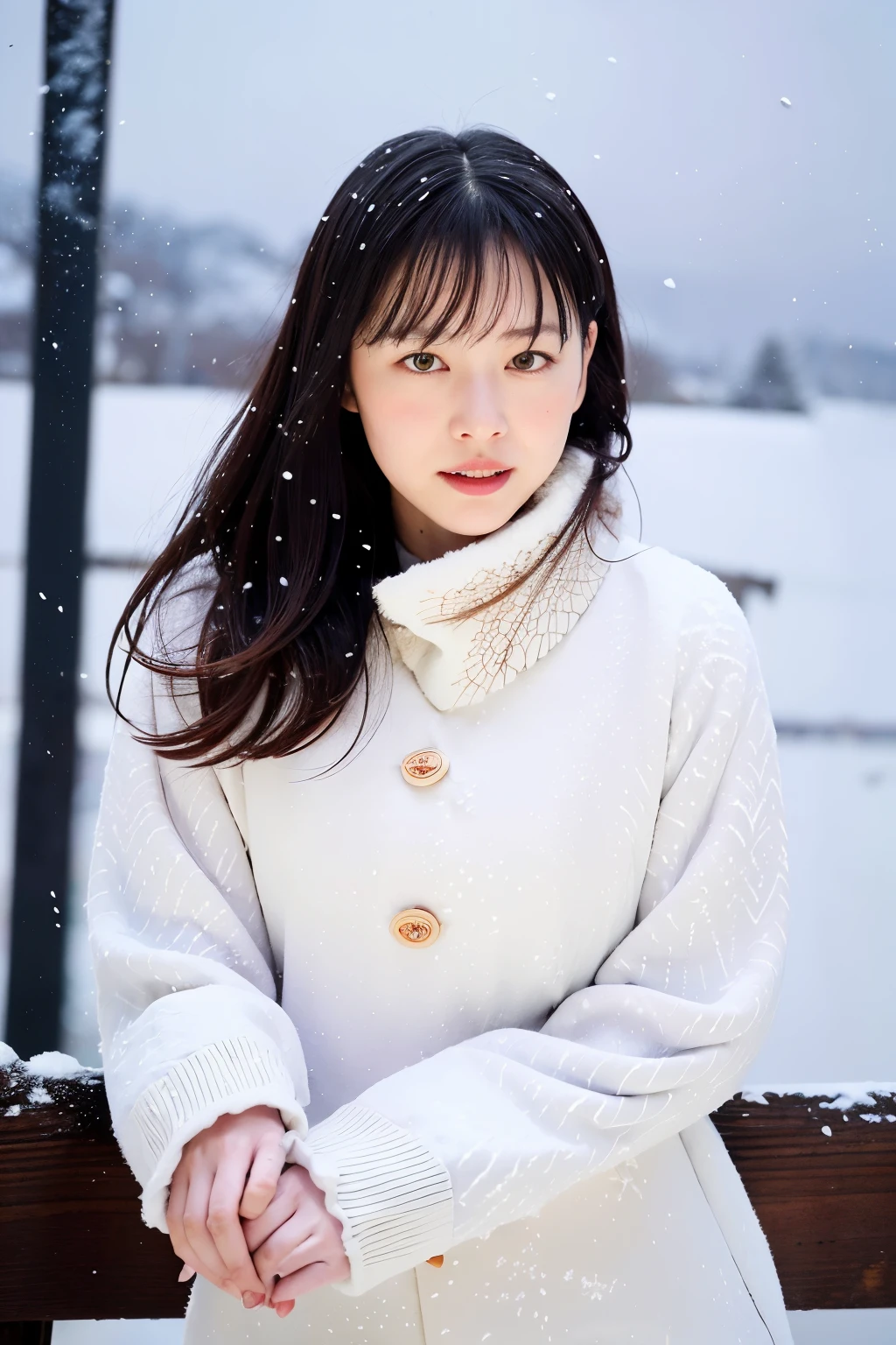 (8K、top-quality、masutepiece、超A high resolution:1.2) (Paul Rubens and Rebecca Guay's style:1.1) (Gloomy winter snow:1.4) Photos of beautiful Japan women、pink clothing、