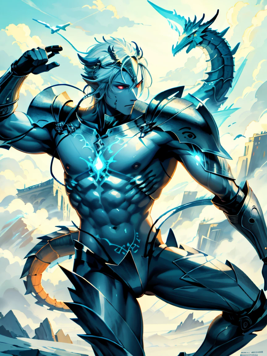 A warrior fighting a dragon