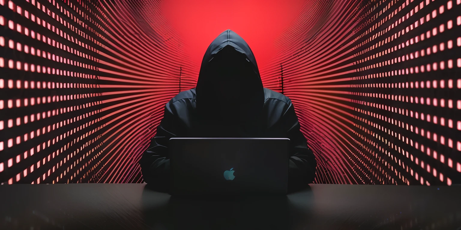 man character, sitting in front of the laptop, in a hood, cyberpunk, matrix background, green eyes, sitting on a chair, Propping your computer on a table, image as if I had it in front of him near the table, typing on the computer, hacking