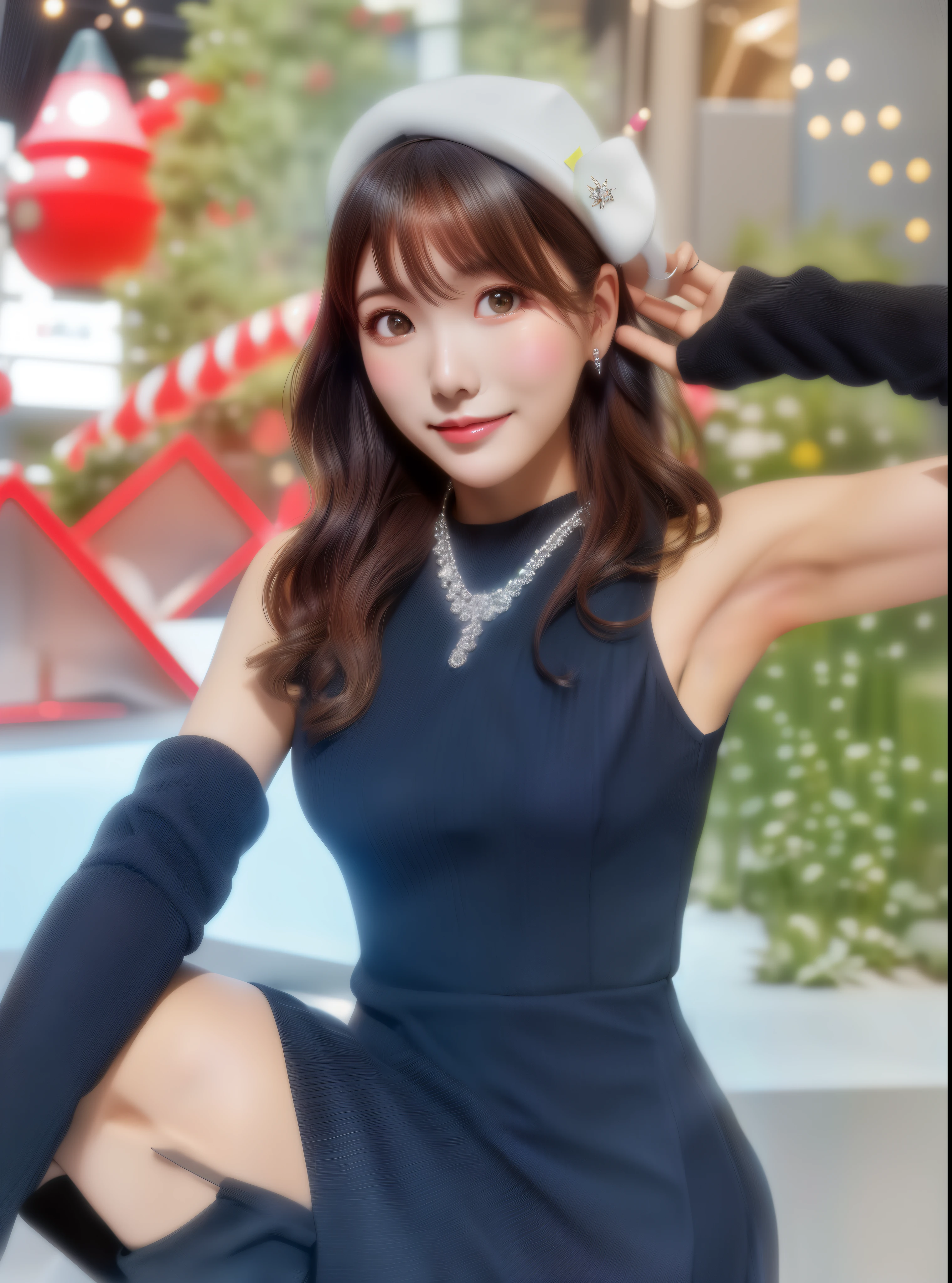 An early 50s woman in a black dress and white hat poses for a photo, 奈良美智, chiho, sakimichan, trending at cgstation, ulzzangs, Rin, tzuyu from twice, Trending on CGSTATION, Young Gravure Idol, twintails white_gloves