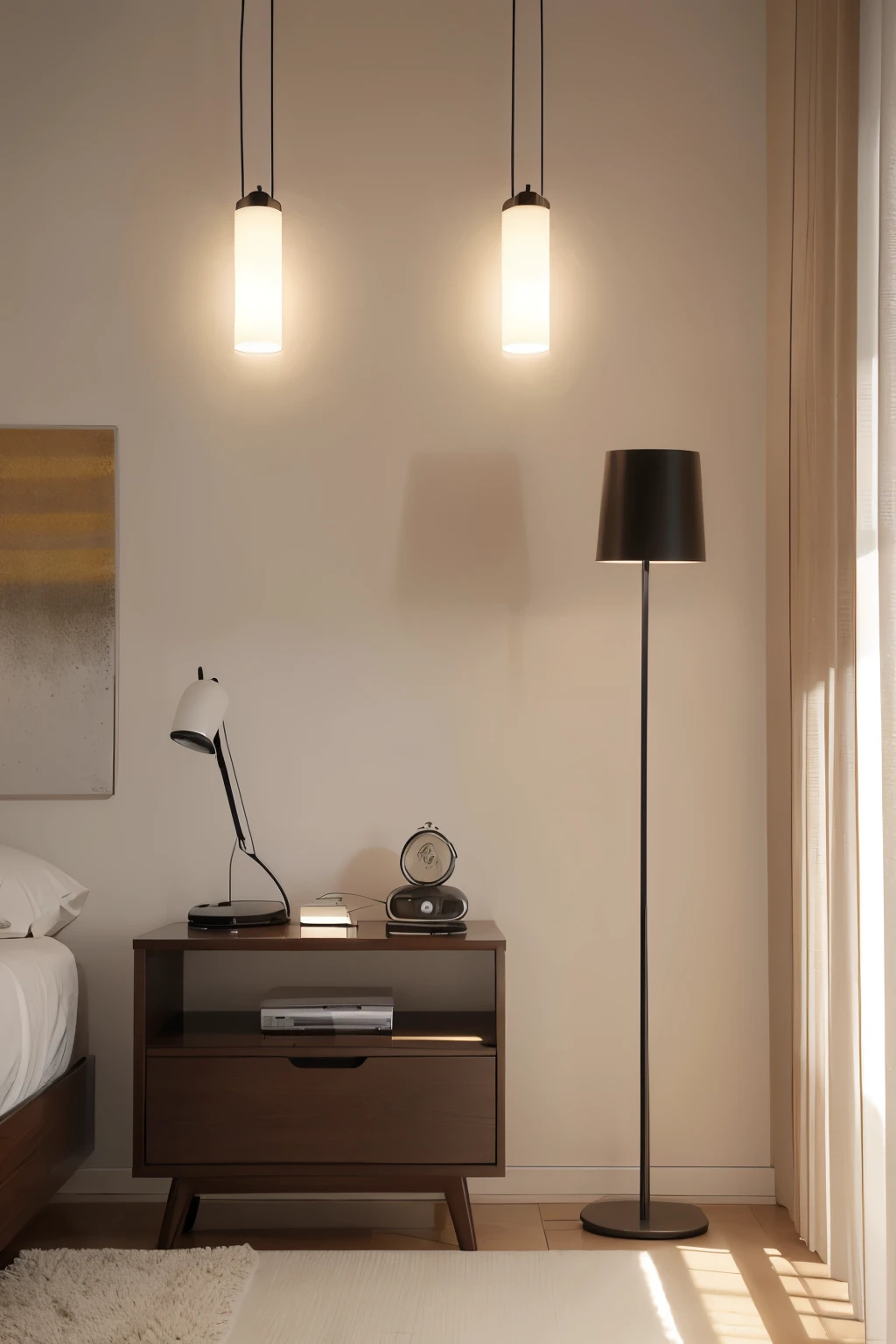 Contemporary minimalist style interior renderings,Want a bed,nightstand,wardrobe,sofe,tea table,TV cabinet,lamp lights,壁lamp lights,线性lamp lights,Carpets and other decorative items