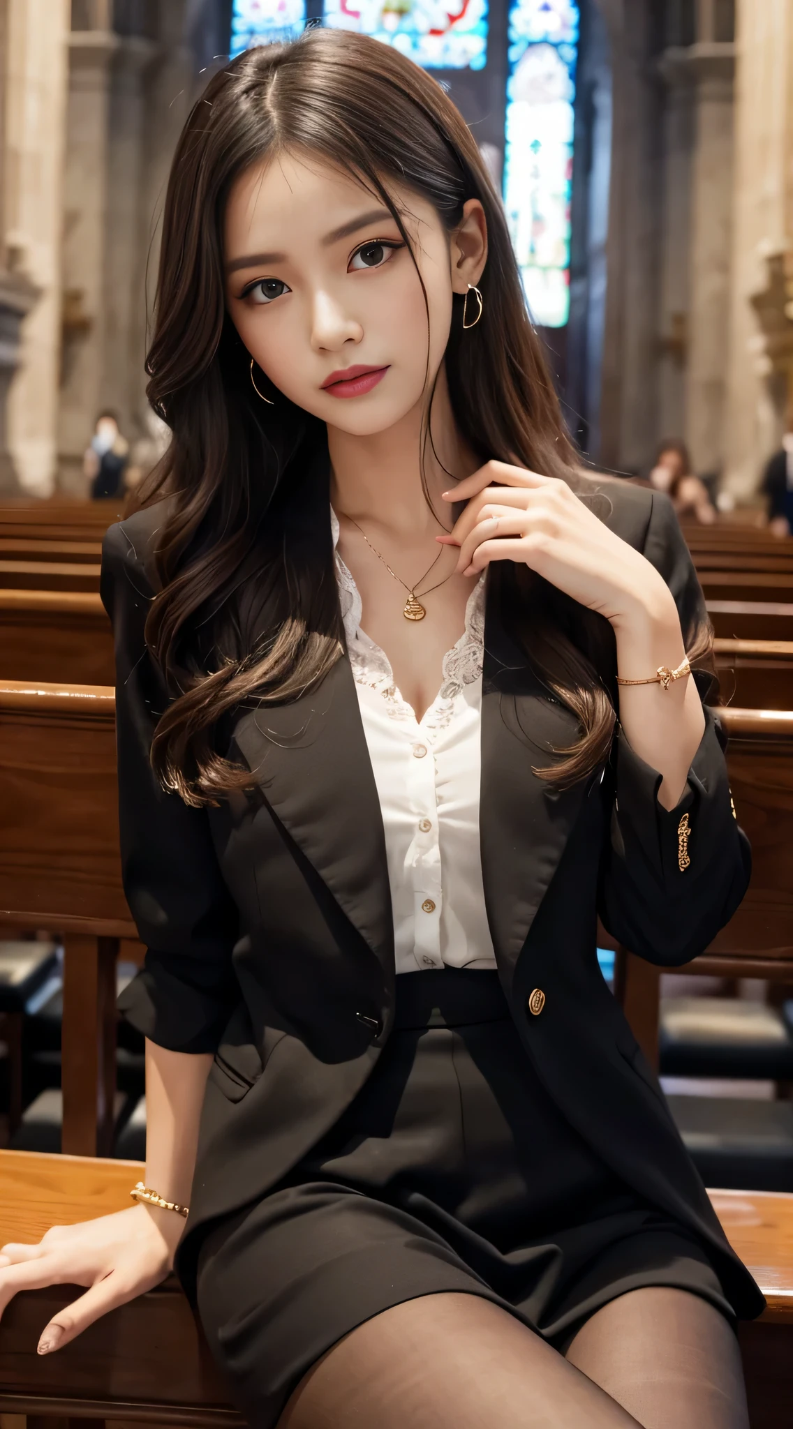 LTRA Details、japanes、Fascinating beauty、Dainty woman、Piercing eyes、Cool Girl、Wavy Hair、Suit、jaket、Blouse、tight skirts、Black pantyhose、Evil Female Executive、Evil Fall、brainwash、lacy fabric、Glossy legs、black lipstick、Lip gloss、Smirk、wickedな表情、Suspicious look、Hollow eyes、wicked、Reaching out、Arms up、In the Church、Hold your hand over it、seductiv、Pendants