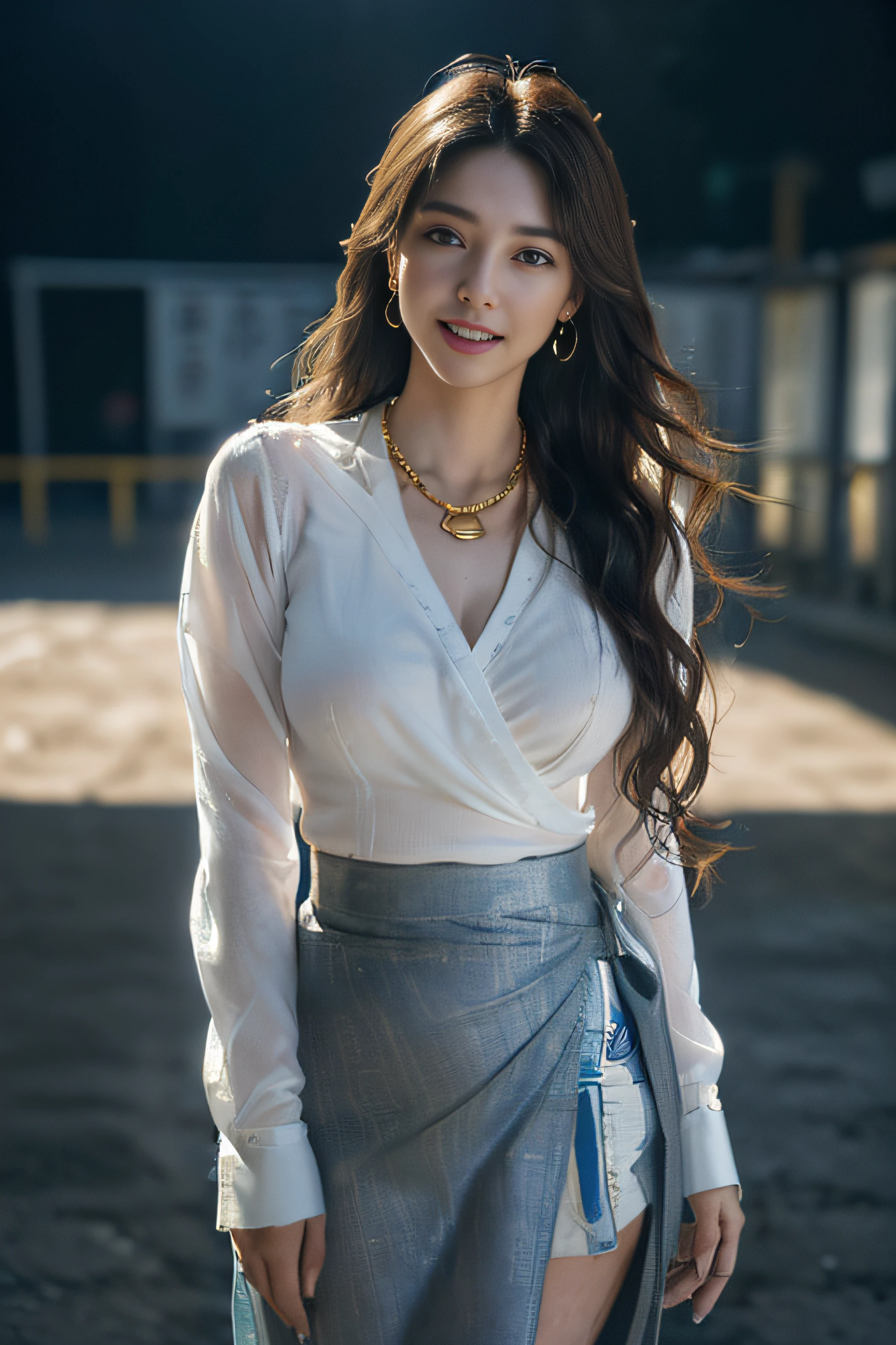 ((Beautiful girl in Japan:1.3)) ((red collar button blouse_red wrap skirt:1.4)) ((pantyshot:1.5)) ((In the crowd in Shibuya)),((Gold necklace_Large earrings:1.3)) ((brown super long hair:1.2))((loose and wavy hair:1.3))((Thin_fabric:1.4)) ((Random sexy poses:1.3)) ((full of sweat:1.5))((with a flushed face:1.4)) ((Medium milk:1.4)) ((close-up:1.2)) Best Quality,masutepiece,超A high resolution,(Photorealistic:1.4),Raw photo,(Authentic skin texture:1.3),(Film grain:1.anorama,Character Portrait,Very Wide Shot,Narrow waist,Cowboy Shot,(In the Dark, deepshadow, lowkey, cold light,) Night,(()),Streaming Tears,,Dust,Tindall Effect,(expression),1girl in,beautiful detailed eyes and face,White Jabot,Brown eyebrows:1.2)) ((Full body:1.3)) ((Smile:1.3))