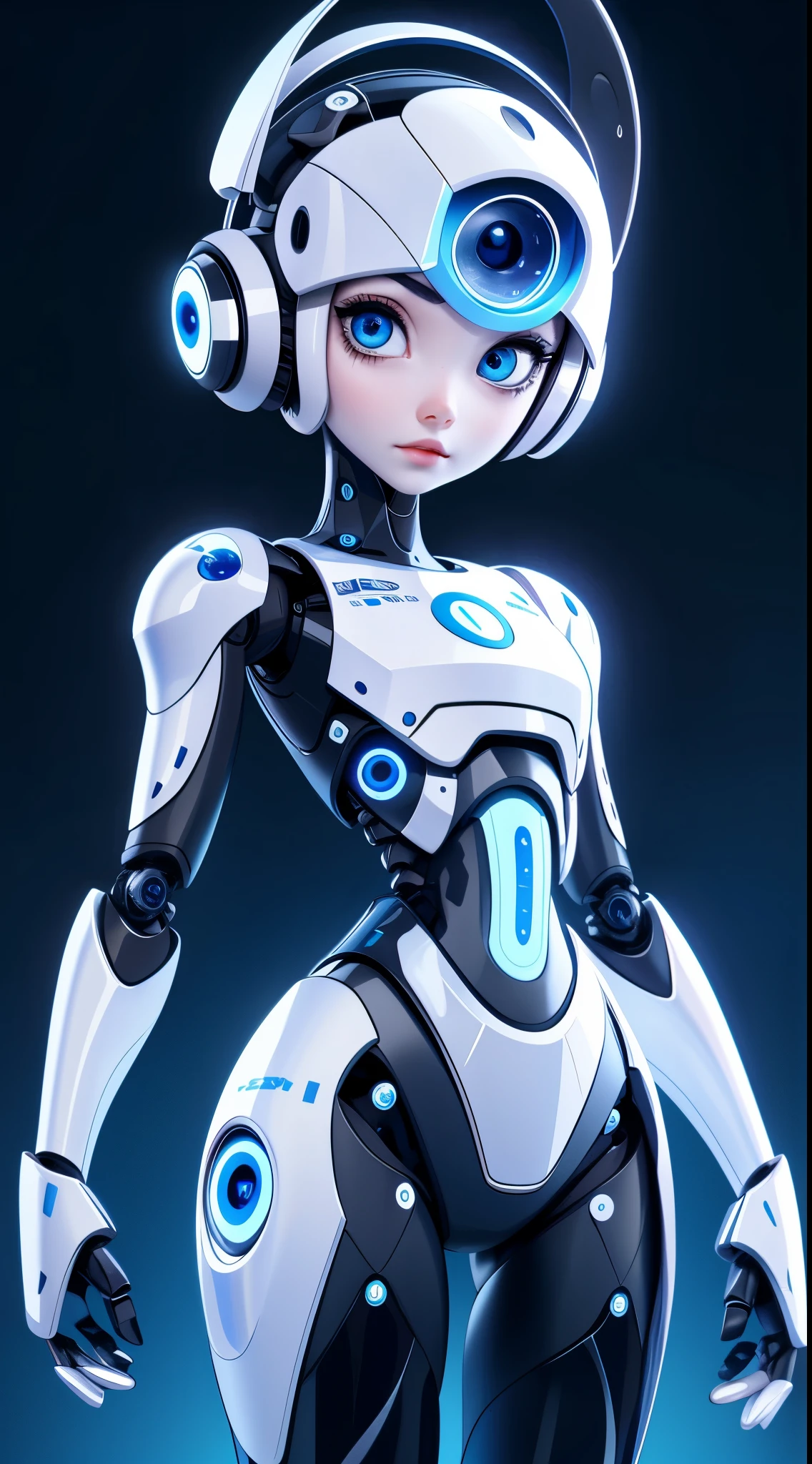 AI Robot ,blue human eyes ,Looking at camera as avatar