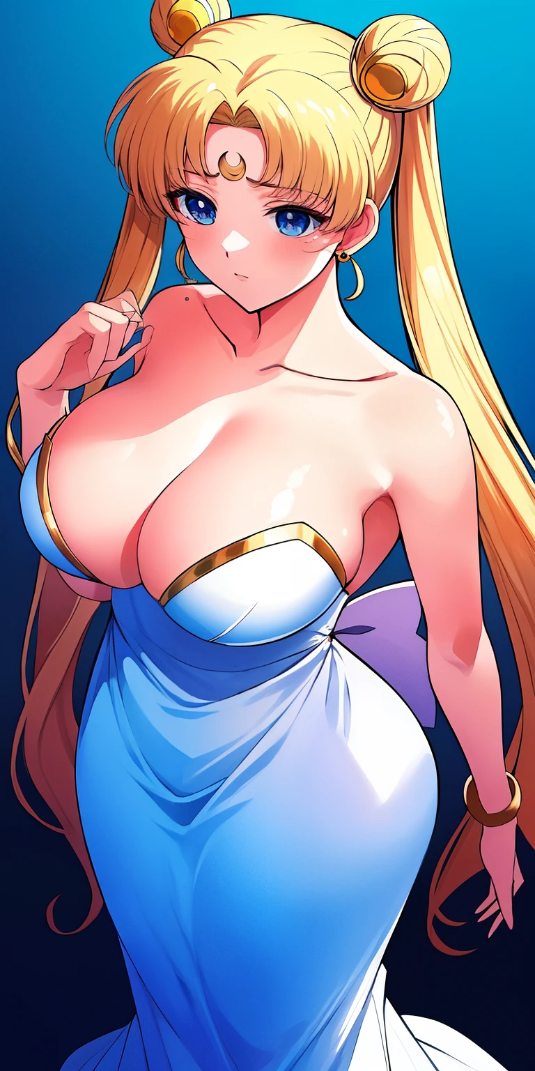 SMU Sagitsukino, 큰pectorals, Standing, Solo, Masterpiece, Best Quality, Detailed face, Detailed Eyes, high resolucion, Masterpiece, Best Quality, Detailed face, Detailed Eyes, high resolucion, Princess costume,tranquility,프린세스tranquility,네오퀸tranquility,pectorals,Big,거대한pectorals,풍만한pectorals.a blond,Dumpling head,왕pectorals,breast,forehead crescent moon,젖pectorals,Overflowingpectorals,voluptuousness,The dress,crescent moon on forehead,苦痛스러운표정,苦痛표정,苦痛,苦痛,Overflowing