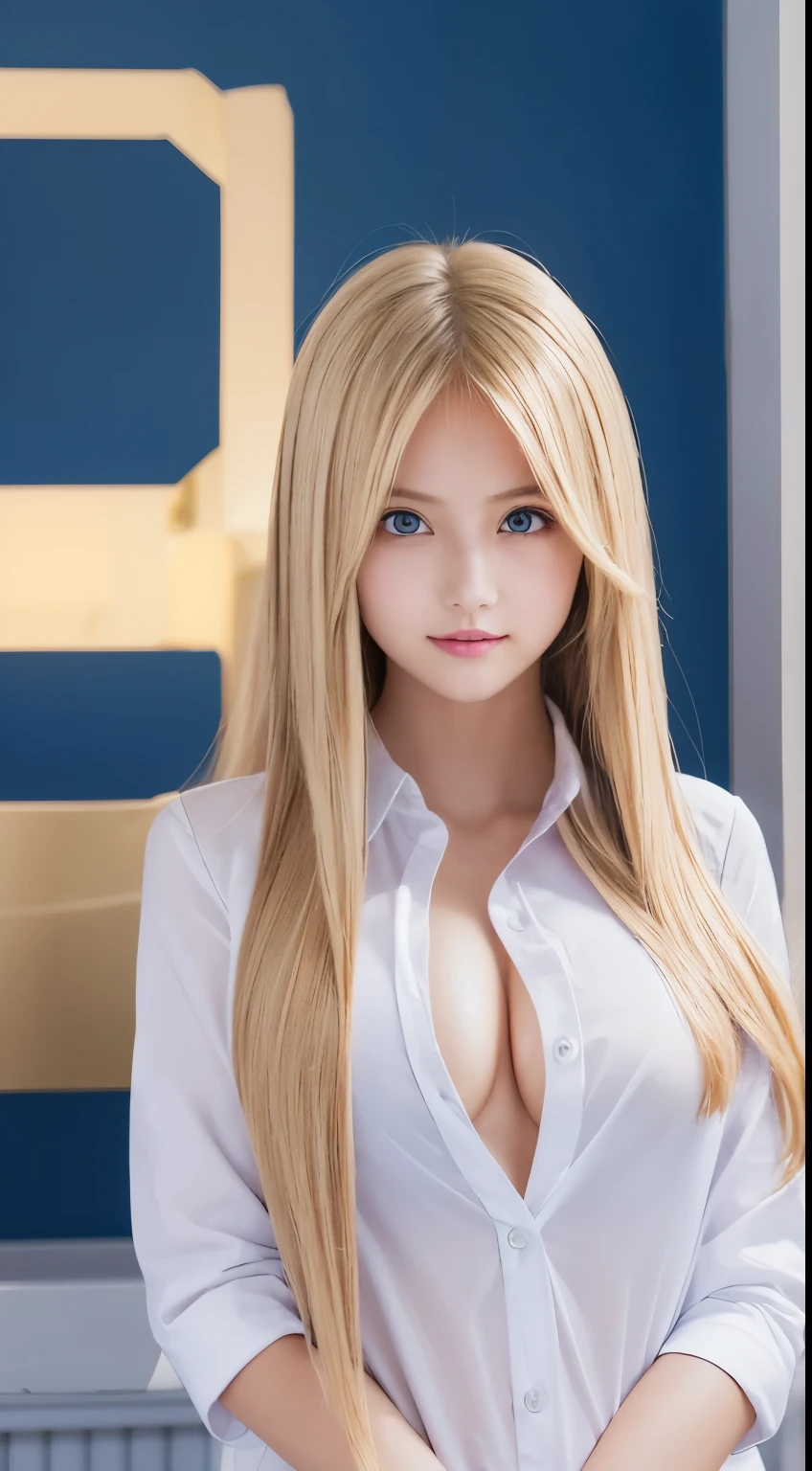 portlate、School Uniforms、open-shirt、bright expression、Young shiny shiny white shiny skin、ultimate beauty girl、Best Looks、The most beautiful bright blonde hair in the world、Super long silky straight hair、cleavage of the breast、Beautiful bangs that shine、Glowing crystal clear attractive big blue eyes、Very beautiful nice cute girl、Lush bust。