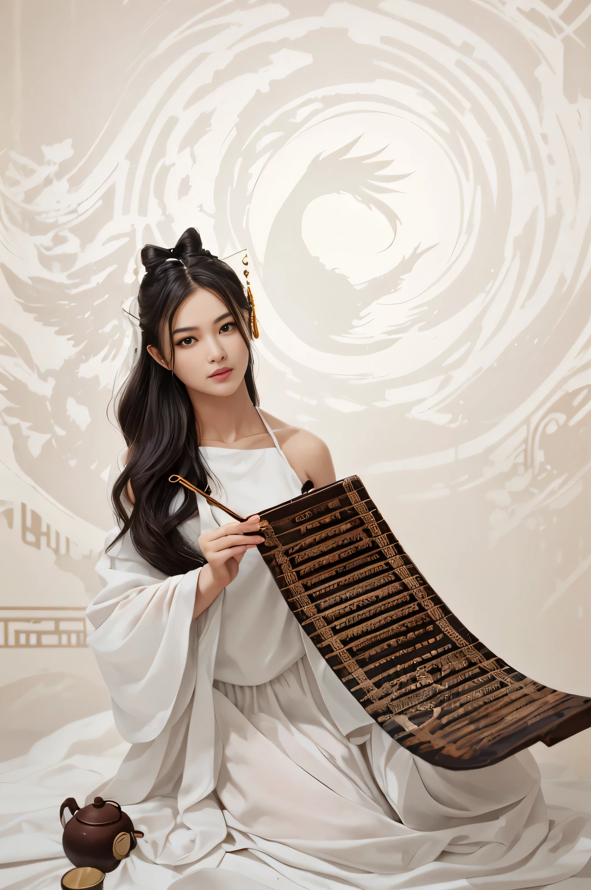 ,8k,raw, (realistic:1.4),best quality, best skin, detail, Large long leg detail,Costumes covered with traces of war,Background of moonlit night。Finger sky bright moon,Long flowing hair,Gold leg ring,,phoenix ancient town