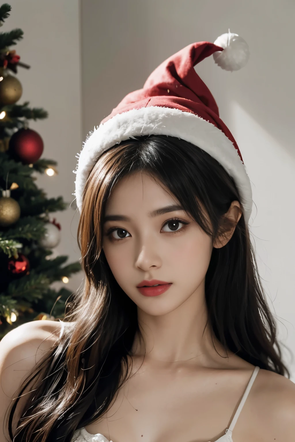 nipples exposed、Lori face、santa claus、santa chorus at christmas concert、Photorealistic images of solo idols, Morning Musume inspired by Eri Kamei, Radiates charm and beauty with plenty of bust and subtle exposure of cleavage. The image is、Must reflect a real person of the highest quality, Powered by Ultra-HD (16 K) resolution, crisp detail, Vivid colors, Dynamic Range, Soft bokeh, Fine texture, Realistic realism, Pin Sharp Focus. 、The camera setup is、Nikon D850 and NIKKOR Z 58mm Boobs Boobs Boobs Boobs F。/0.95 S Noct lens,  The setting must be ISO 64, F/0.95, Shutter speed is 1/60. --ar 16:9 - V5.1 --Style raw --Q 2 --S 750
