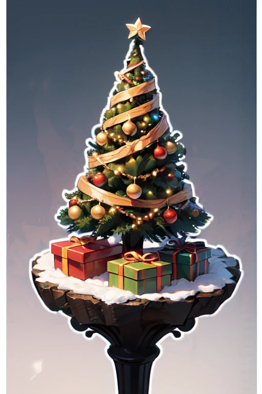 Sticker design, Christmas hat, Christmas tree, (by bao pnan), enhance, intricate, (masterpiece, Representative work, official art, Professional, unity 8k wallpaper:1.3)