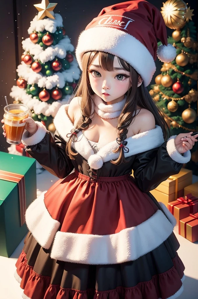 christmas Sticker, 1girl, Christmas hat, by Lee Jae, enhance, intricate, (masterpiece, Representative work, official art, Professional, unity 8k wallpaper:1.3)