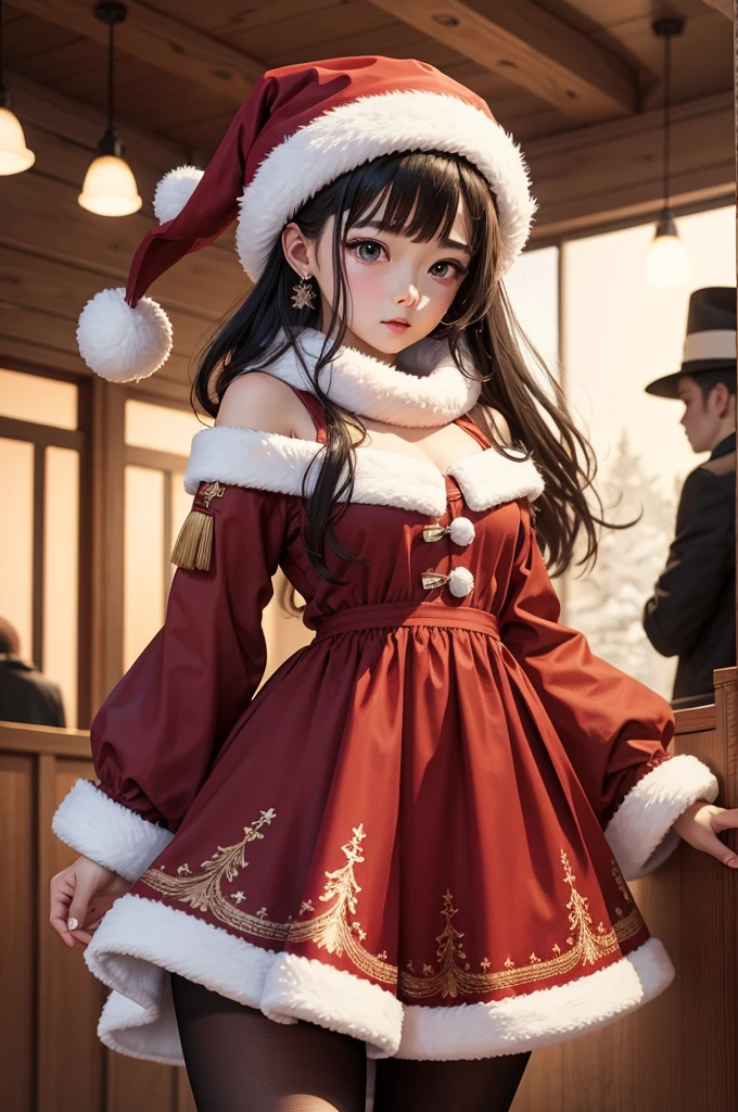 christmas Sticker, 1girl, Christmas hat, by Lee Jae, enhance, intricate, (masterpiece, Representative work, official art, Professional, unity 8k wallpaper:1.3)