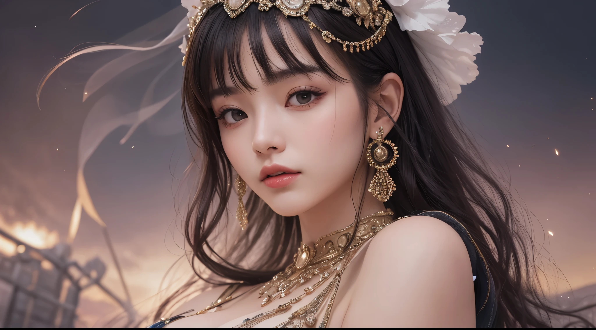 1girls,goddesses,Venus,Delicate and beautiful face,Medium long black hair,flowy,full breast,Convex buttocks,Roman skirt,perfectly proportioned, Detailed clothing details,Temple,arena,wonderland,Cinematic lighting, filmgrain, Fujicolor, light and darkcontrast, 8K, 巨作, Textured skin, Super detail, High detail, High quality, high resolucion