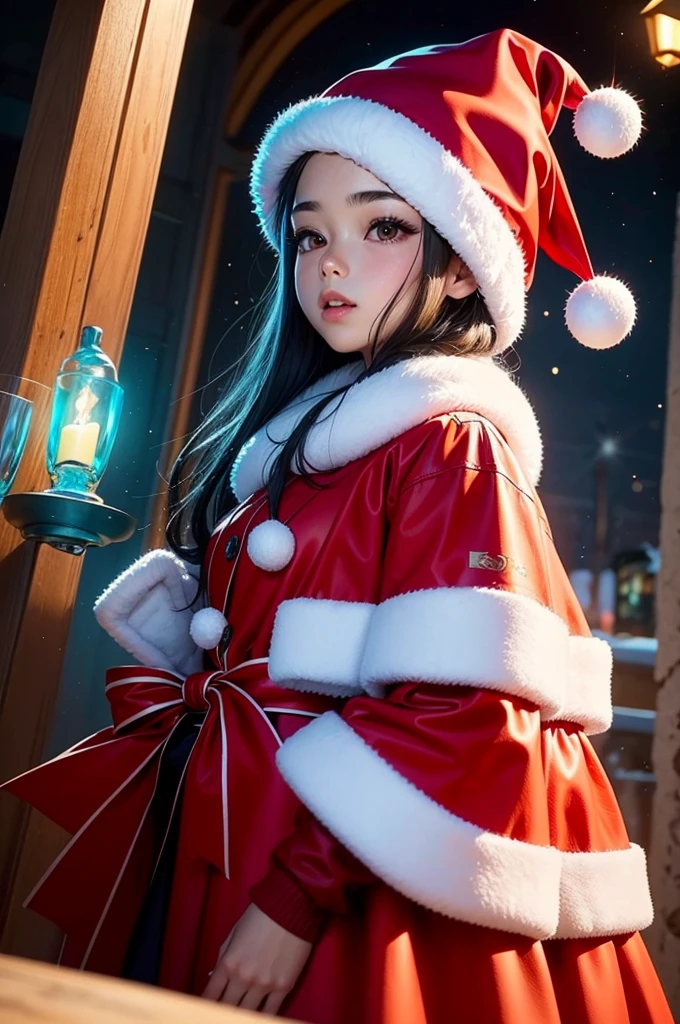 christmas Sticker, 1girl, Christmas hat, by Lee Jae, enhance, intricate, (masterpiece, Representative work, official art, Professional, unity 8k wallpaper:1.3)