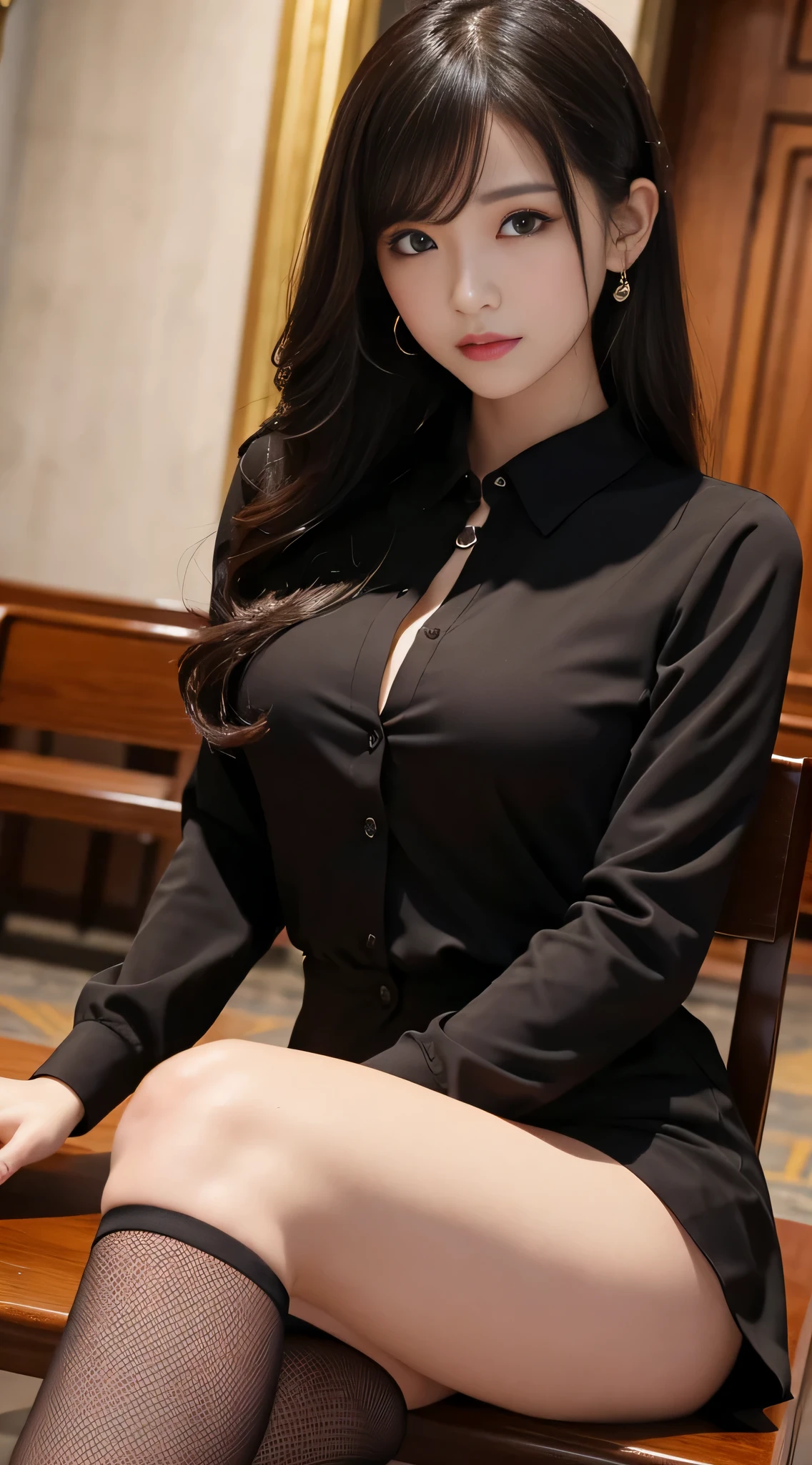LTRA Details、japanes、Fascinating beauty、Dainty woman、Piercing eyes、Cool Girl、Wavy Hair、Suit、jaket、Blouse、tight skirts、Black pantyhose、Evil Female Executive、Evil Fall、brainwash、lacy fabric、Glossy legs、black lipstick、Lip gloss、Smirk、wickedな表情、Suspicious look、Hollow eyes、wicked、Reaching out、Arms up、In the Church、Syringe in the right hand、Pendants