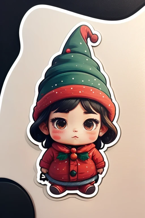 Sticker design, christmas Sticker, 1girl, Christmas hat, by Chen Dingbo, enhance, intricate, (masterpiece, Representative work, official art, Professional, unity 8k wallpaper:1.3)