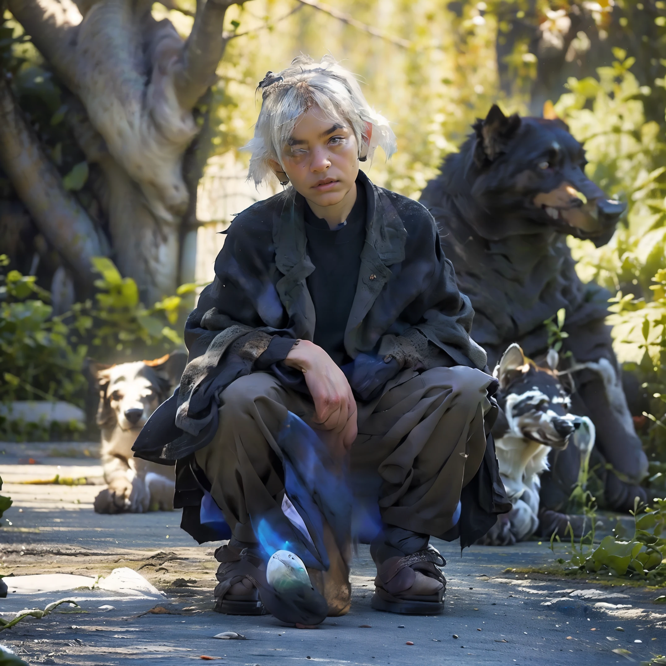 The dog is on his feet, make me a grandchild