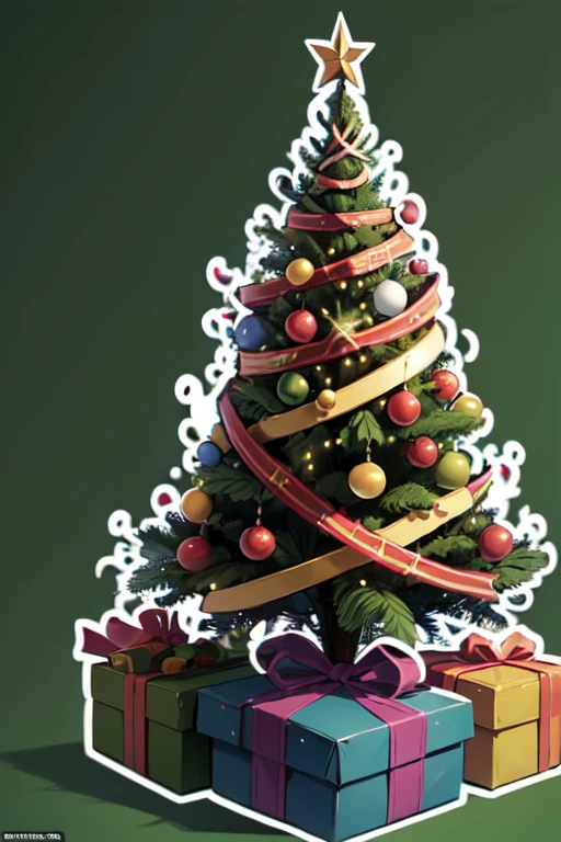 Sticker design, Christmas hat, Christmas tree, (by Hergé), enhance, intricate, (masterpiece, Representative work, official art, Professional, unity 8k wallpaper:1.3)