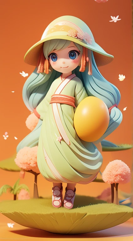 girl, long whitr hair, with a round face, largeeyes, Hanfu, ssmile, , 夏天, flat land, , The tree, in a panoramic view, frontage