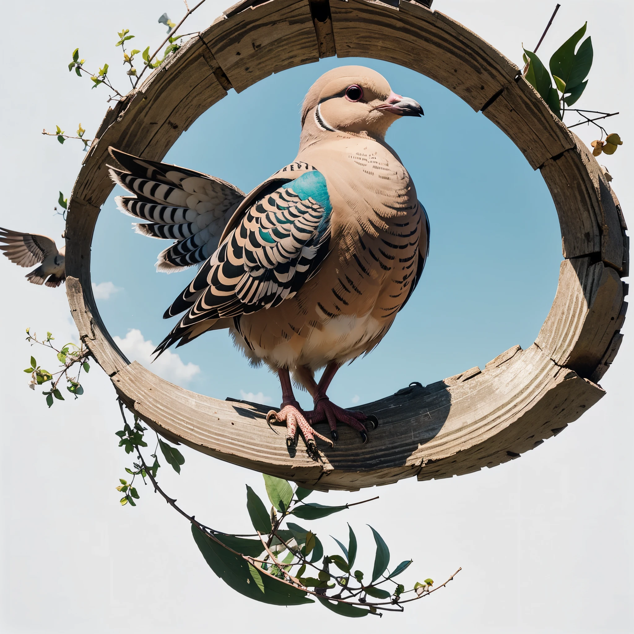Here is a graphic art of a spotted dove bird with a 2D cartoon style