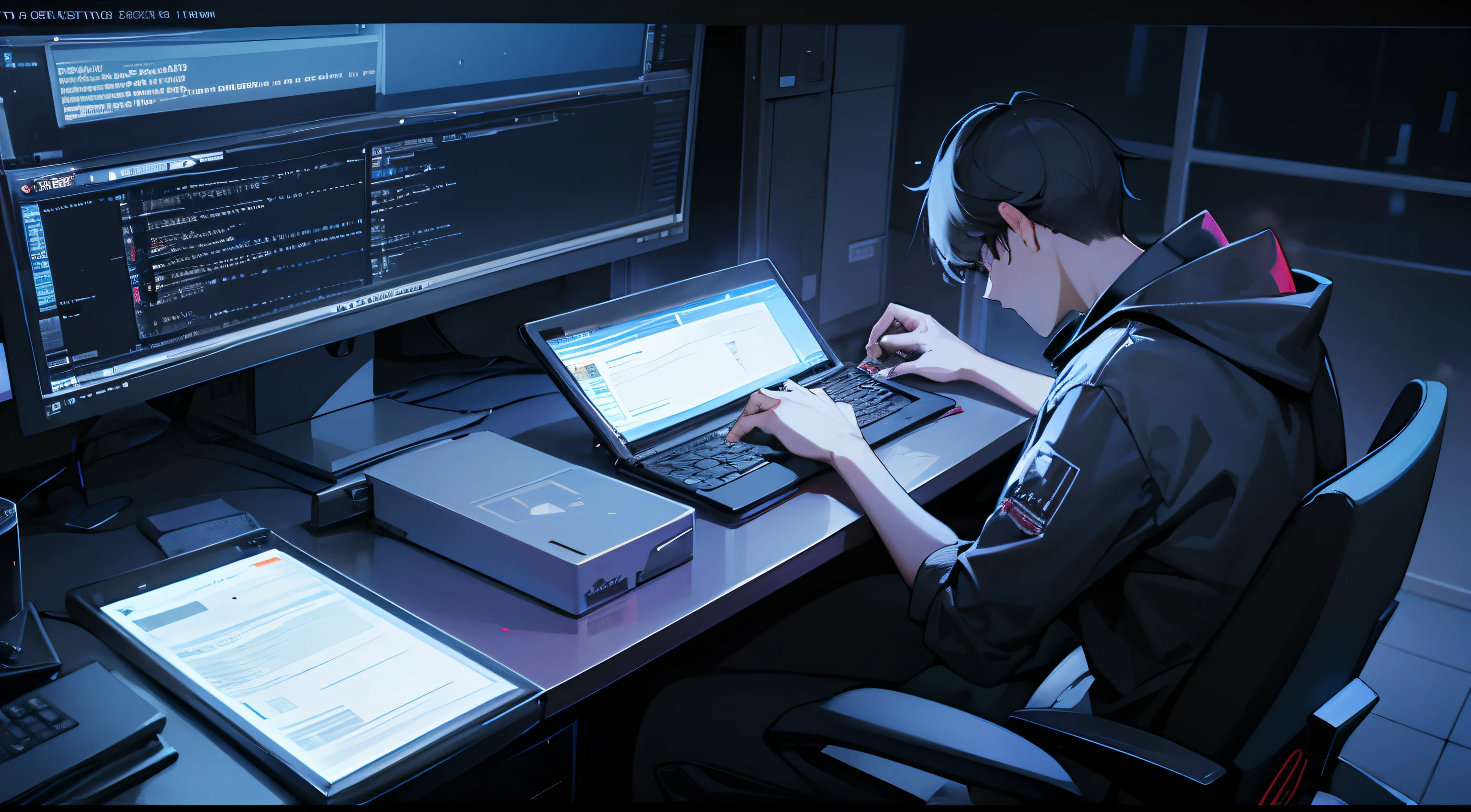 coding at night, hacker, coffe, high details, 4k, code, details, 2k