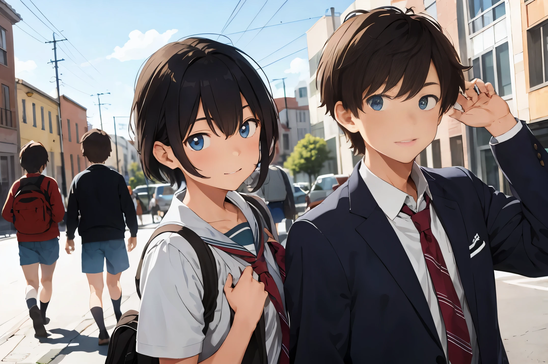 school teenagers, boys and their friends