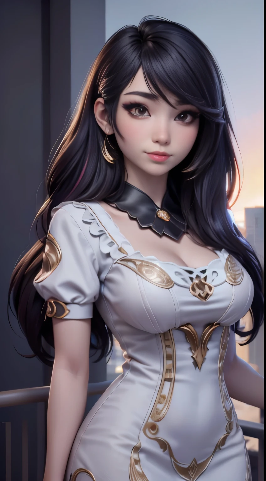 photo of Emiru, RAW, beautiful woman, ((portrait)), ((detailed face:1.2)), ((detailed facial feature, detailed skin, clear skin), (perfect proportioned body), (wearing a colorful dress) (high detailed city environment, apartment balcony), (realistic photo, best quality, detailed), (8k wallpaper), (cinematic lighting, dramatic lighting) (sharp focus, intricate)