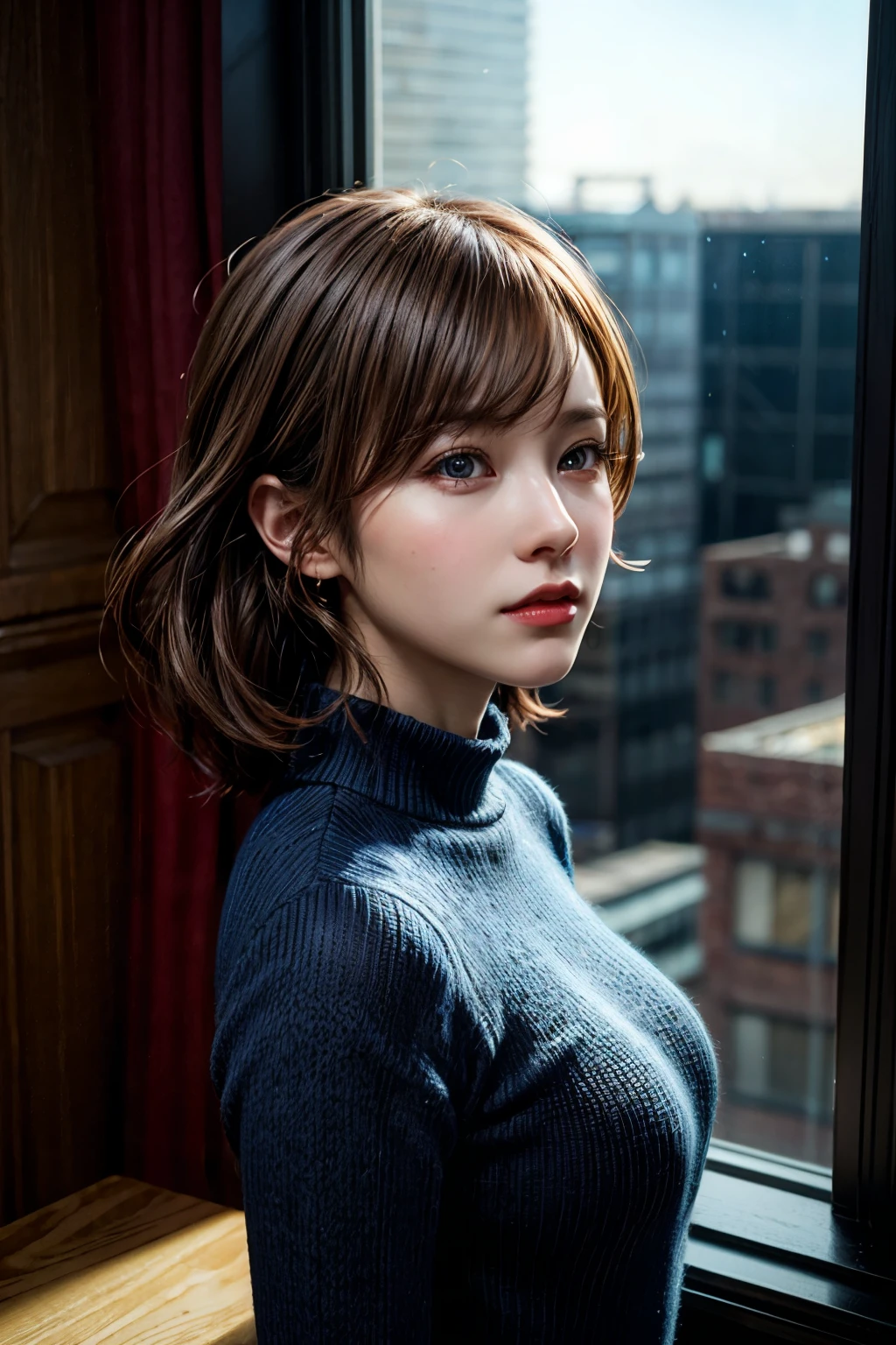 Alafed image of girl in red and blue costume looking out window, wojtek fus, ross tran 8 k, cgsociety 8 k, cgsociety 8k, cgsociety 8k, realistic anime 3 d style, artgerm and atey ghailan, Ilya Kuvshinov. 4 k, Cinematic CG Society, cgsociety inspired