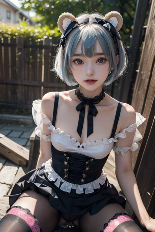 inviting dildo play、Face that looks like I'm going to、Rei Ayanami、rainbow colored short bob、healthy and plump cheeks、A delicate 18-year-old with fair skin and small breasts.、A cute gothic lolita style bear ear costume with small ribbons, frills and lace.、tights、Sex begging spread legs