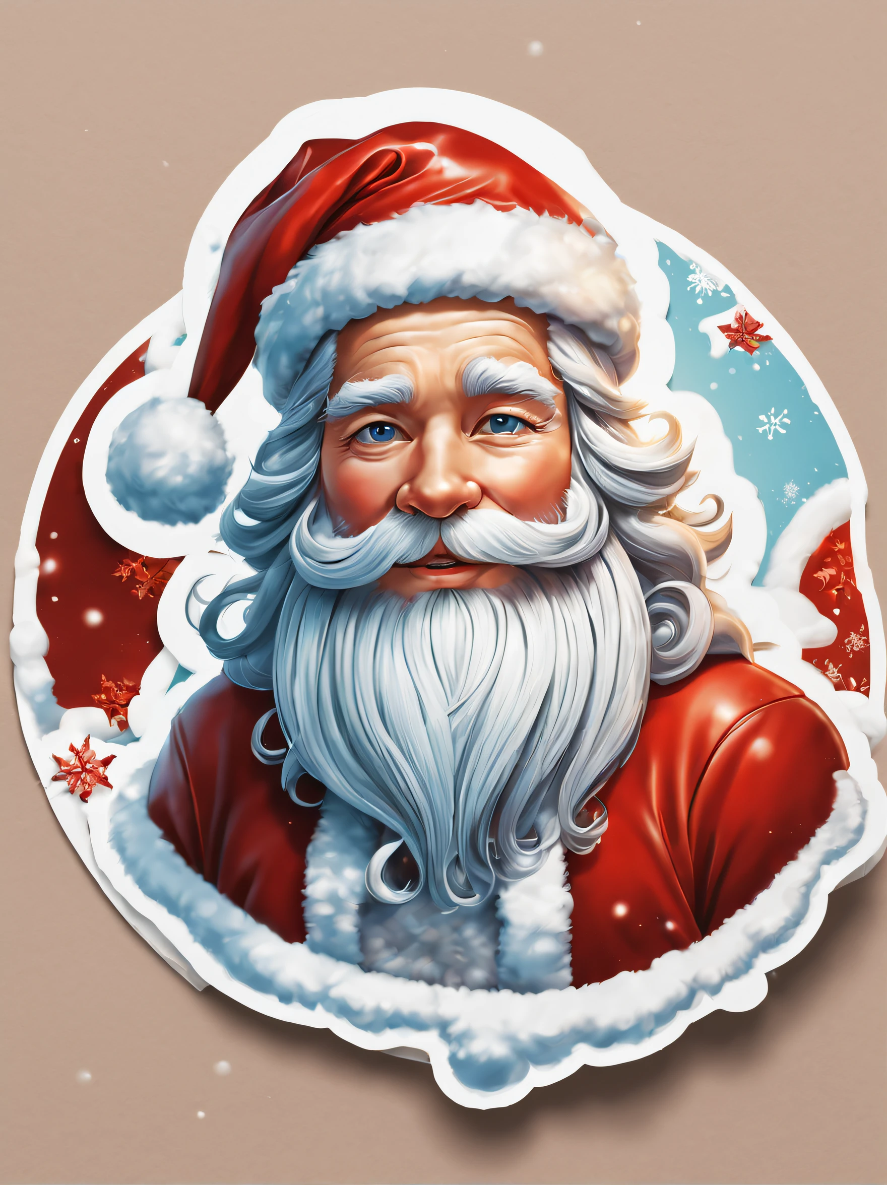 (One sticker,),(3D Santa Claus Colored Hair),ellegance, There is also a touch of mystery.(on round background), (Christmas border),, ultra - detailed, Detailed depiction of the, vectorized, 8K, 专业One sticker设计, Graphic design, vector lines, One sticker, Full-HD