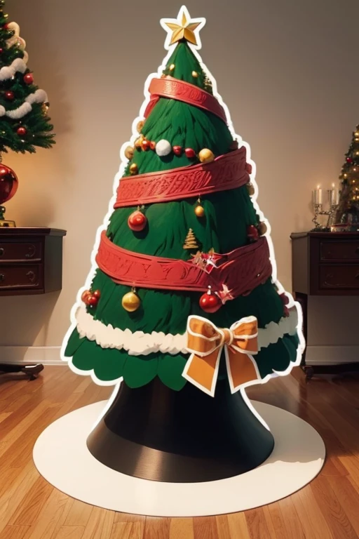 Sticker design, 1girl, Christmas hat, Christmas tree, (Studio Ghibli Style, Ghibli color, Miyazaki Hayao style), enhance, intricate, (masterpiece, Representative work, official art, Professional, unity 8k wallpaper:1.3)