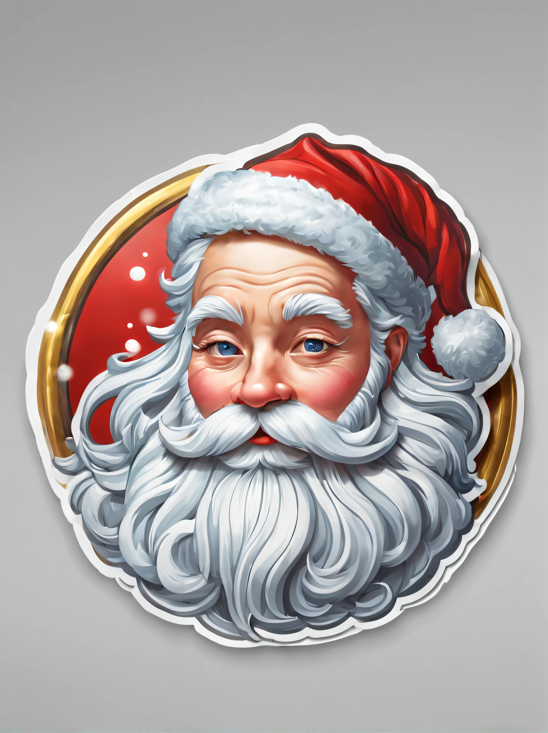(One sticker,),(3D Santa Claus Colored Hair),ellegance, There is also a touch of mystery.(on round background), (Christmas border),, ultra - detailed, Detailed depiction of the, vectorized, 8K, 专业One sticker设计, Graphic design, vector lines, One sticker, Full-HD